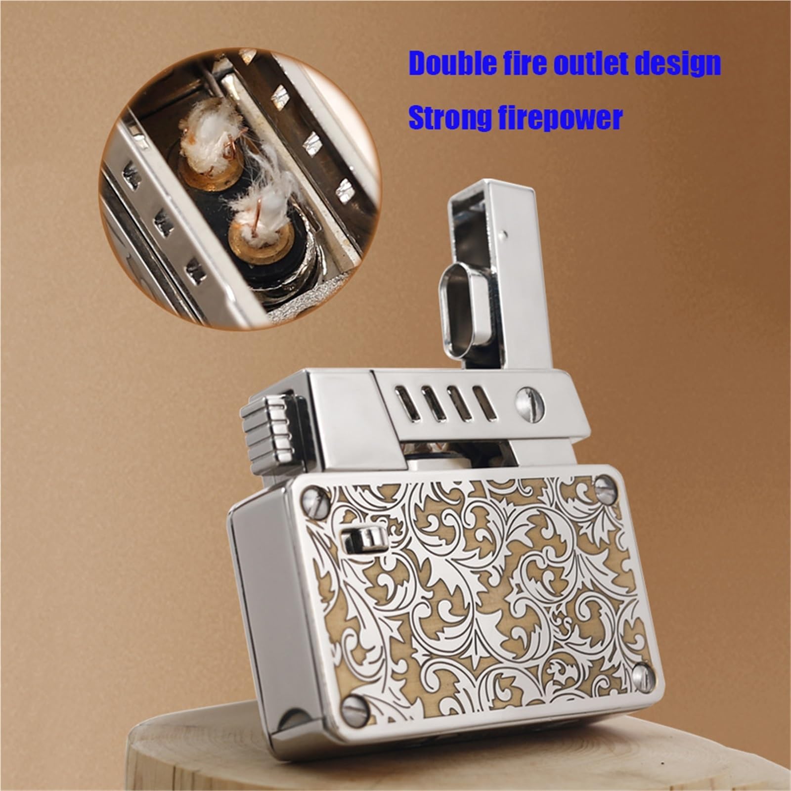 Briquet au kérosène - Double cœur - Rechargeable - Verrouillage de sécurité - Allumage automatique - Idéal pour barbecue, bougies, activités en plein air et camping