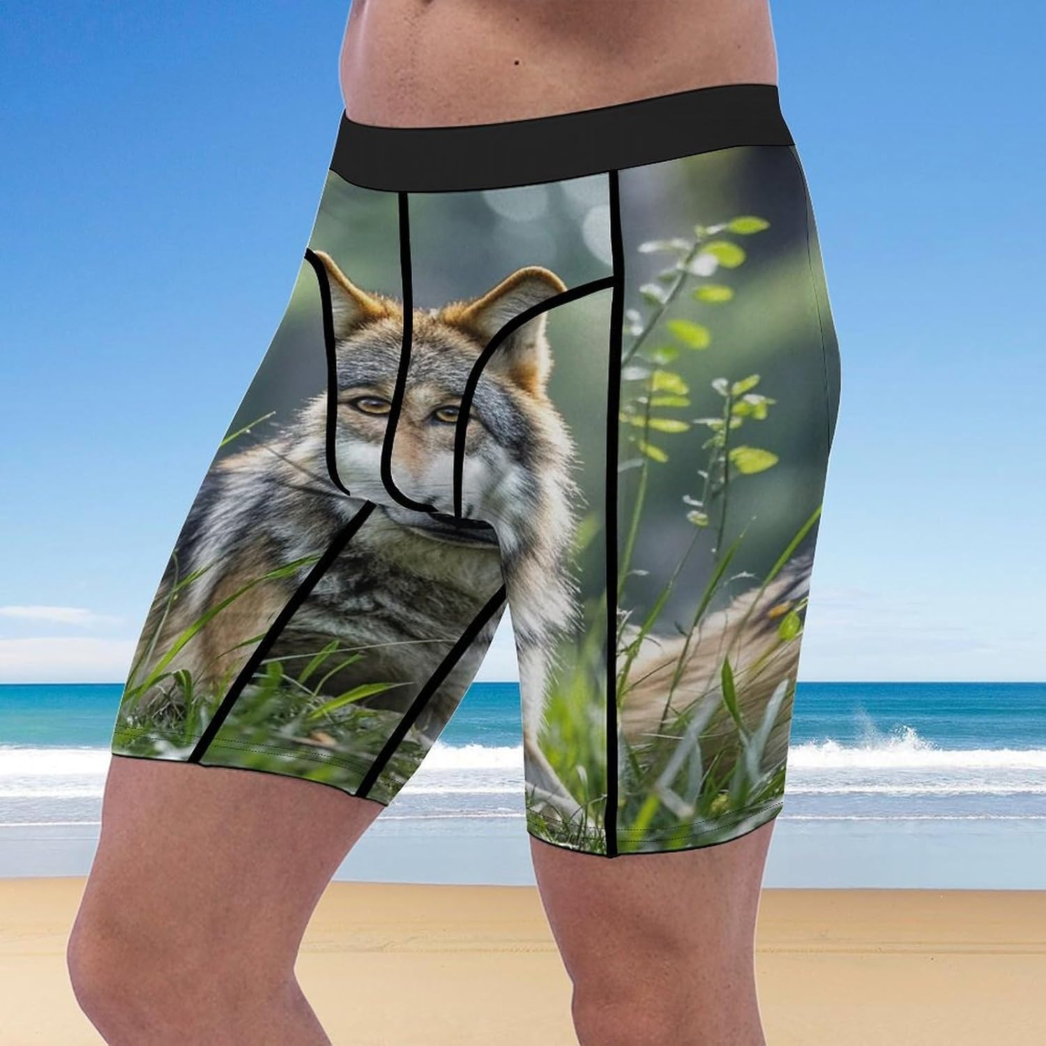 Wolf On The Grass Compression Shorts Men Spandex Sport Shorts Workout Performance Baselayer Underwear