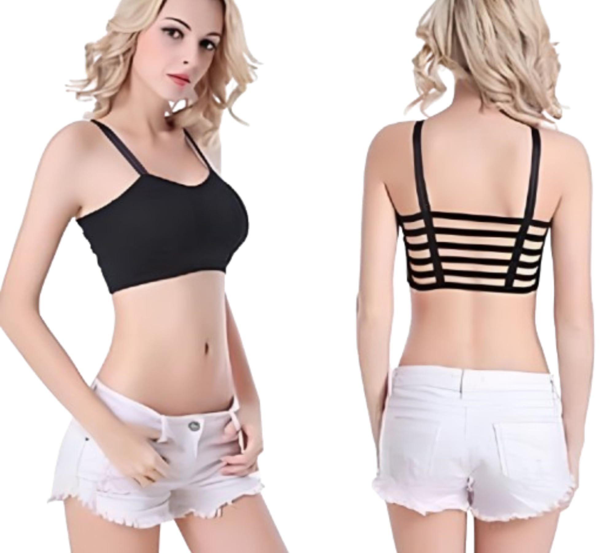 2 Pack of 6 Strap Sports Bralette for Women, Lightly Padded Multi-Strap Design, Multicolor, Non-Wired, Free Size 28-36, for Yoga, Workout, Gym-image-45