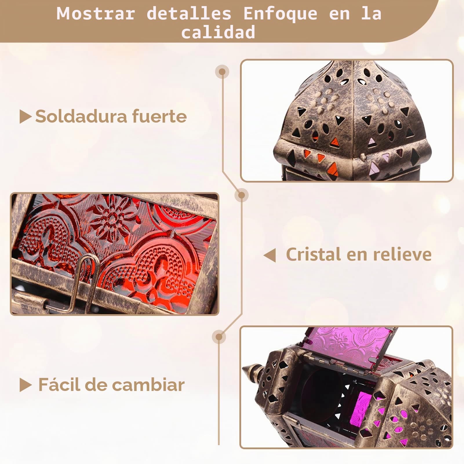Nuptio Linterna Vela Marroquí Candelabros Colgantes para Velas Té 2 Piezas Lámpara Ramadán Metal y Vidrio, Farolillos Decorativos Marrones Velas para Sala Balcón Patio Decoraciones Navideñas
