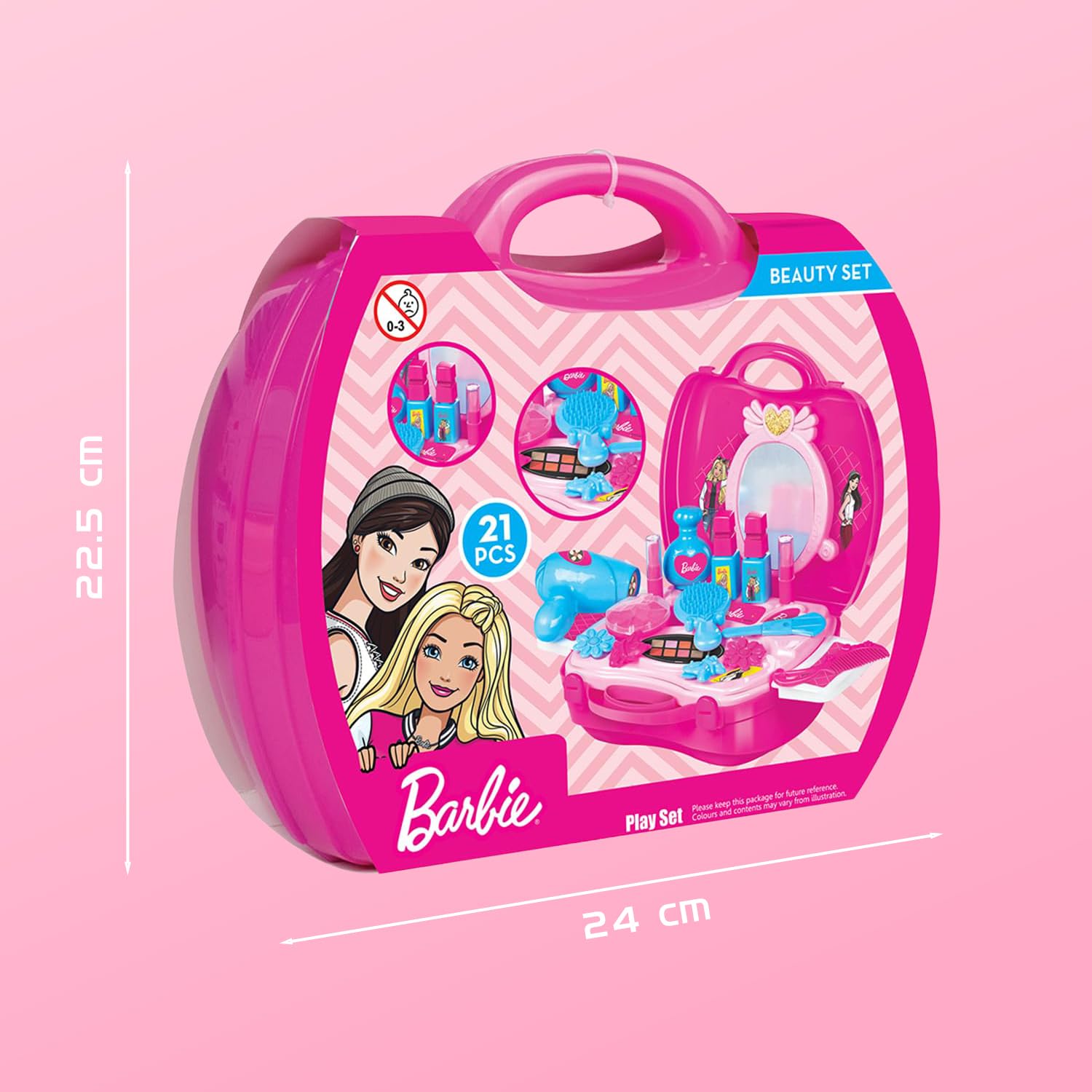 Amazon Brand Jam & Honey Barbie Makeup Kit for Girls, BIS Safe for Kids, Pretend Play Beauty Set with Toy Makeup Accessories, Portable Suitcase Vanity Kit for Kids Age 3+ Years, Non Toxic 4