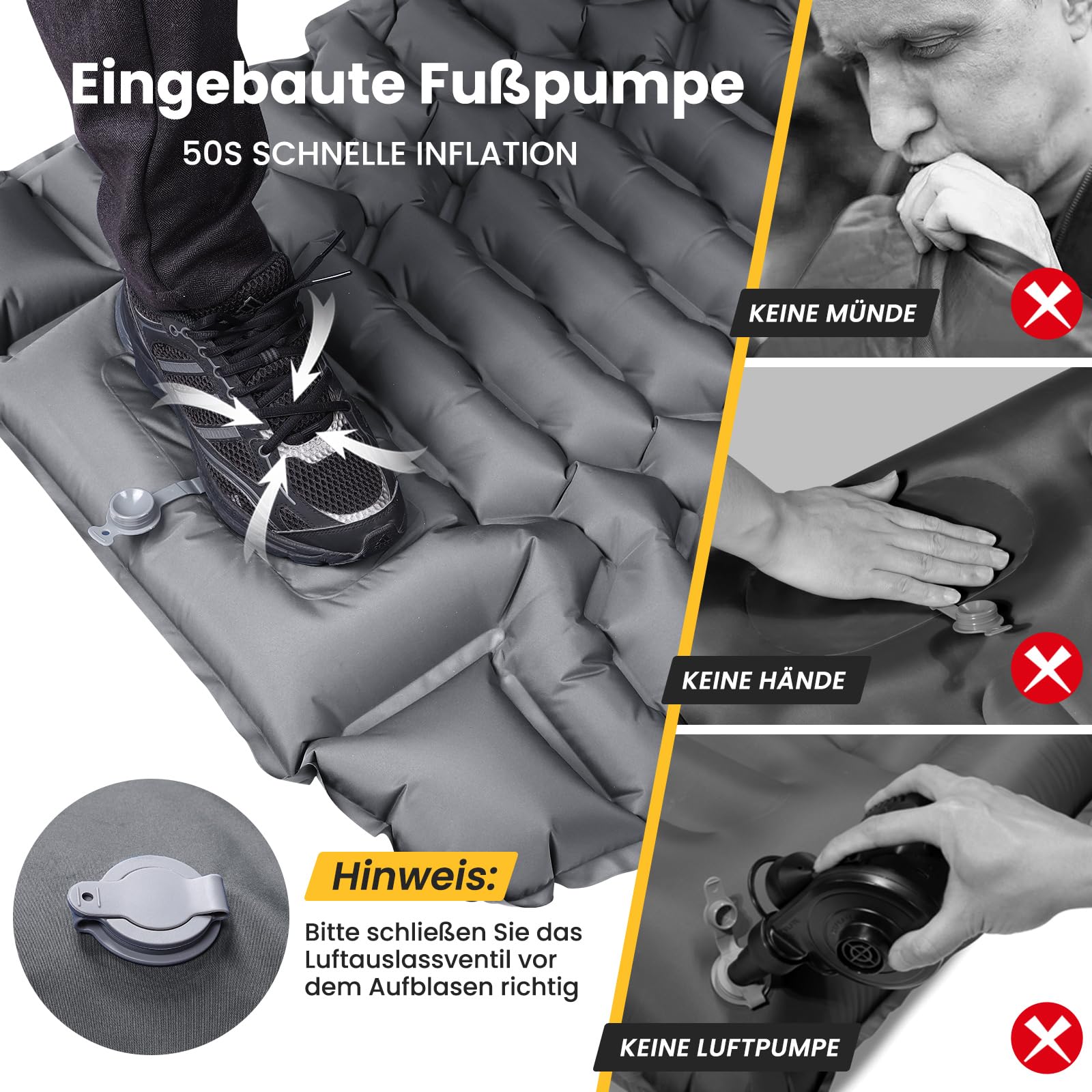 WARMTUYO Matelas isolant de camping, matelas gonflable ultra léger avec pompe à pied et oreiller, pliable, imperméable, anti-déchirure, pour randonnée, plage, extérieur