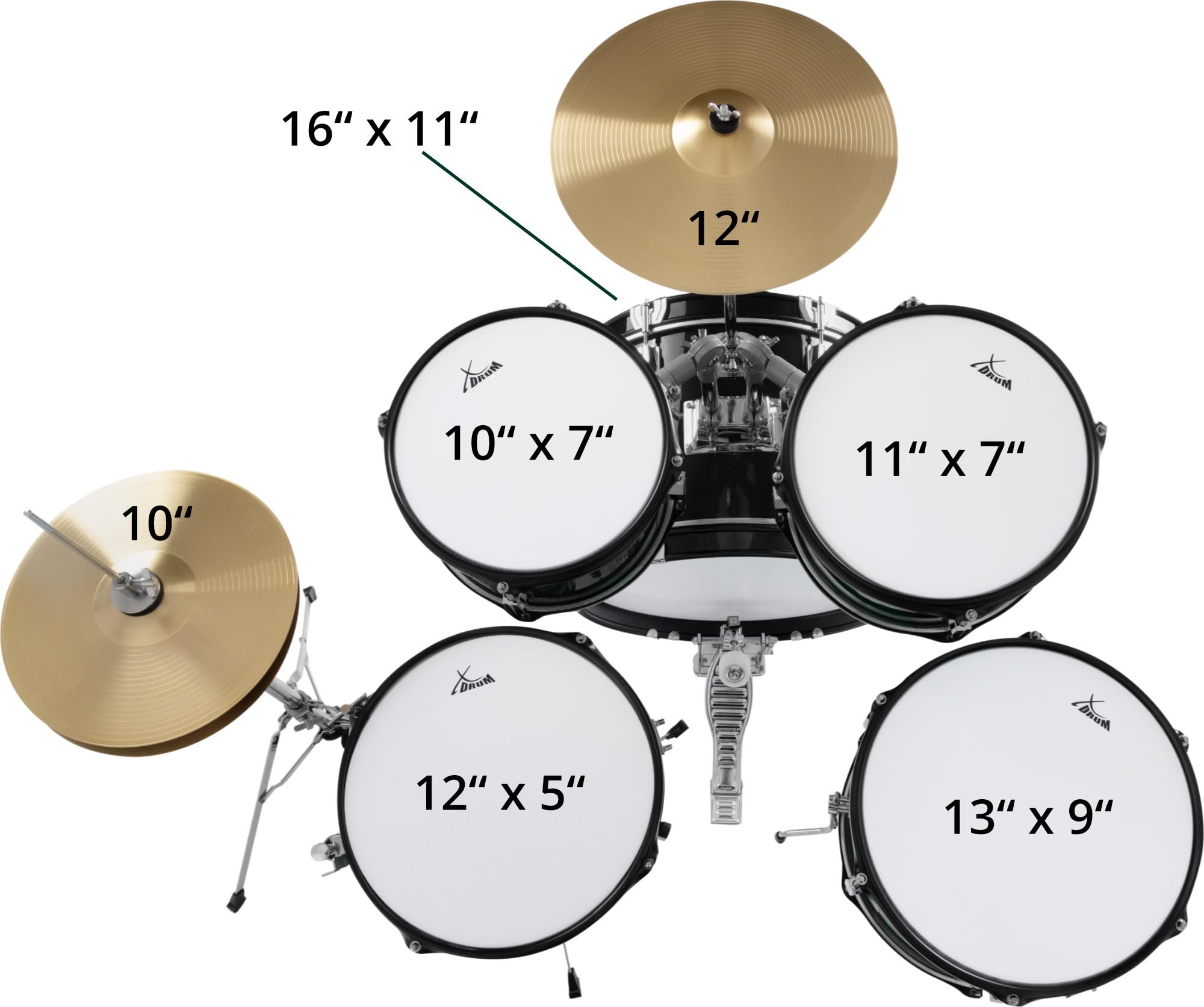 XDrum Junior Pro Kinder Schlagzeug Black - geeignet von 5-9 Jahren - Drumset mit komplettem Zubehör - inkl. Schule - Schwarz