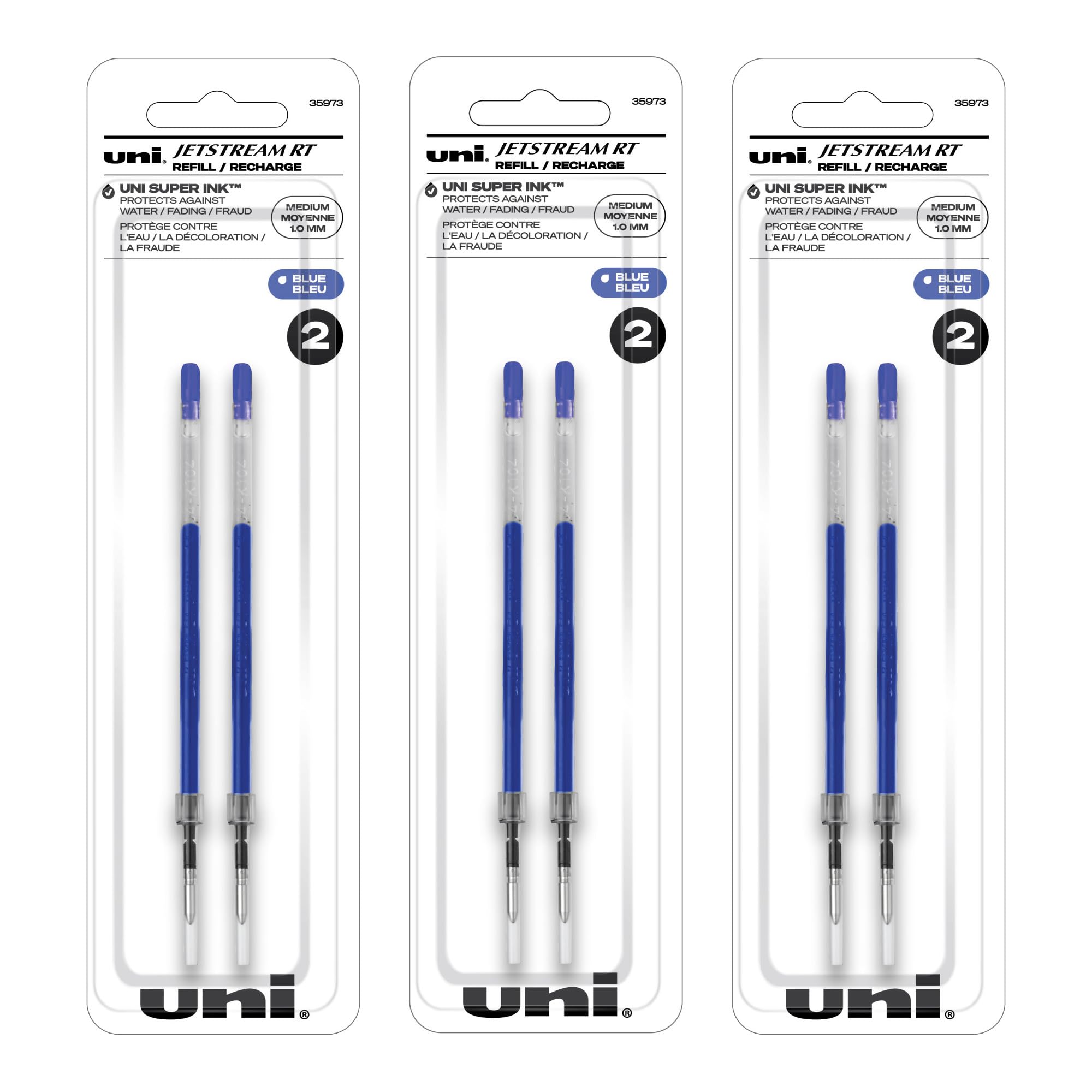 Uniball Jetstream RT Kugelschreiberminen, 1,0 mm mittlere Spitze, blaue Tinte, 6 Ersatzminen