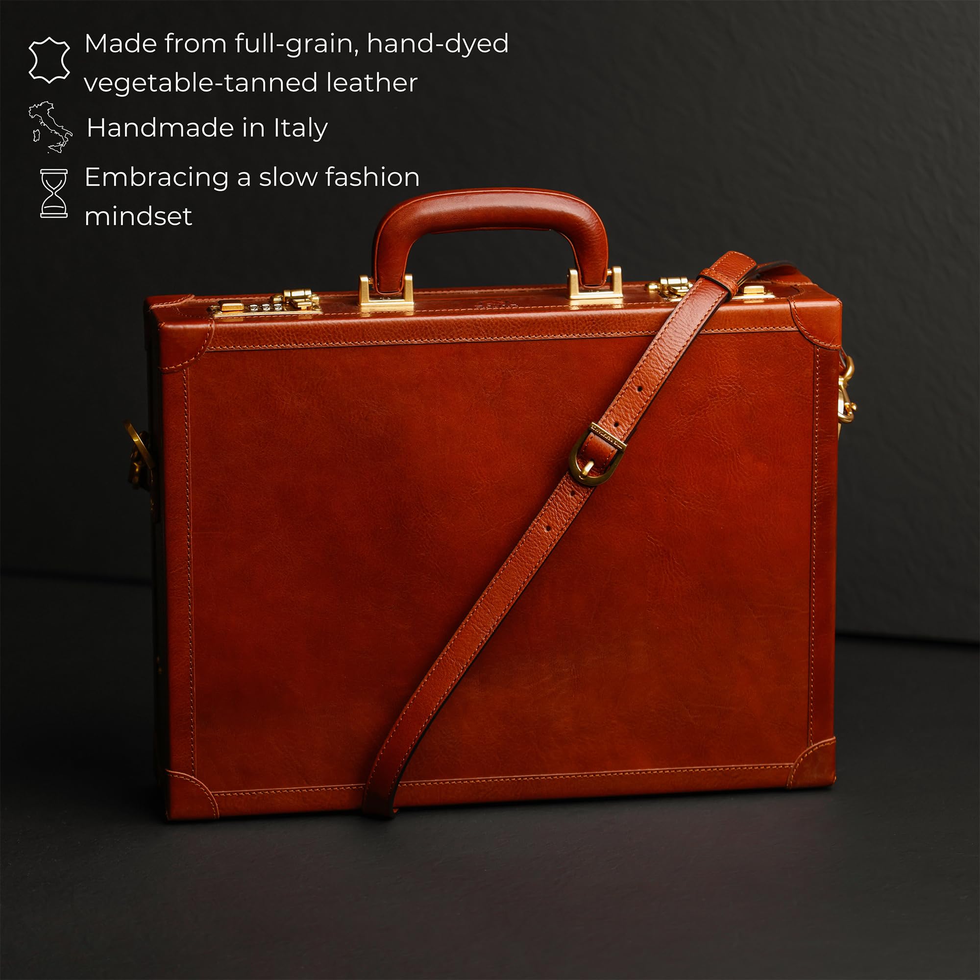 Time Resistance Mallette en cuir Porte-Documents en Cuir Italien Pleine Fleur - Sac Ordinateur Portable Jusqu'à 15" - Bandoulière Amovible