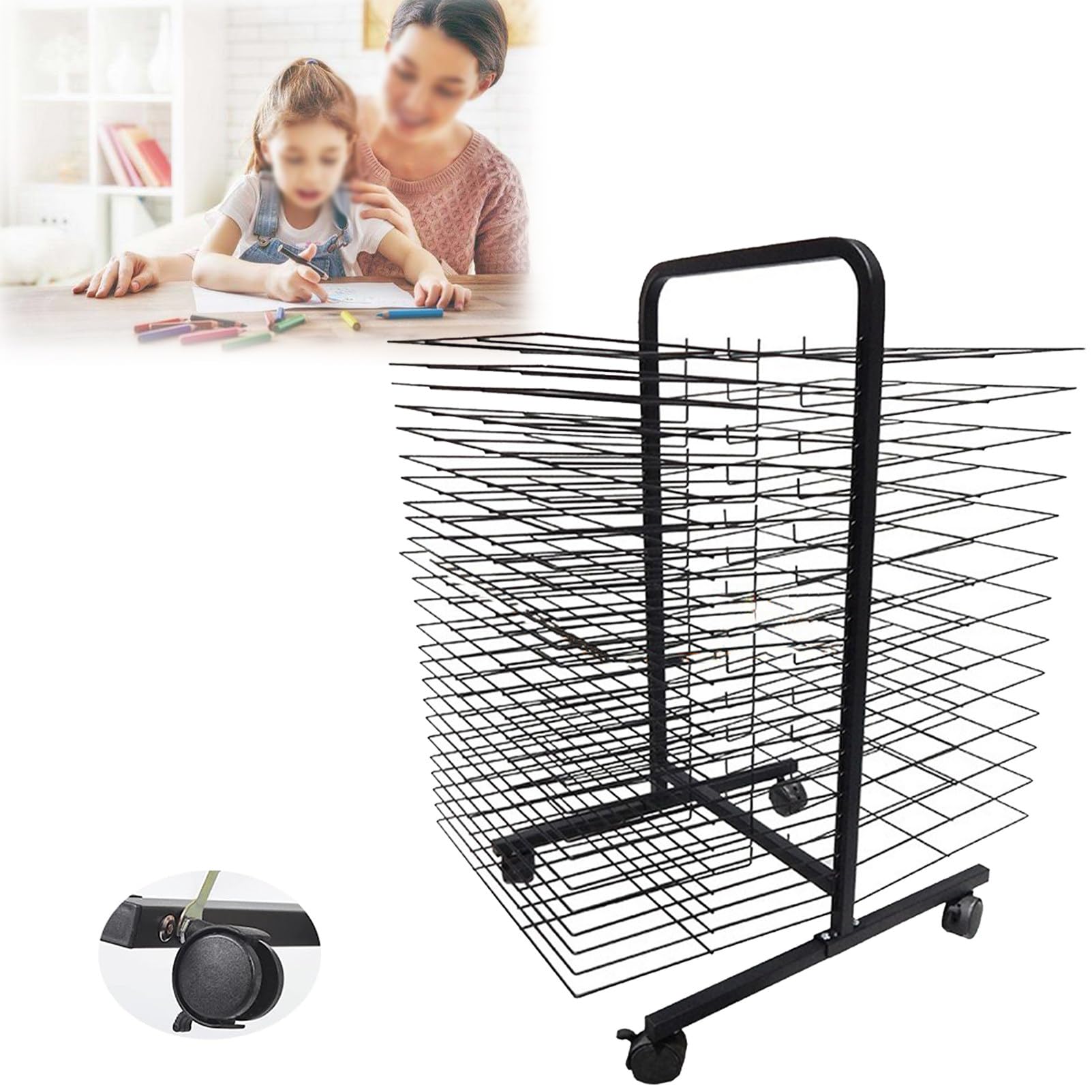Aioneer Mobile Art Drying Rack, Mobile Drying Rack with Wire Shelves, for Works of Art, Educational Product Drying Rack, Drying Easel,26Shelves