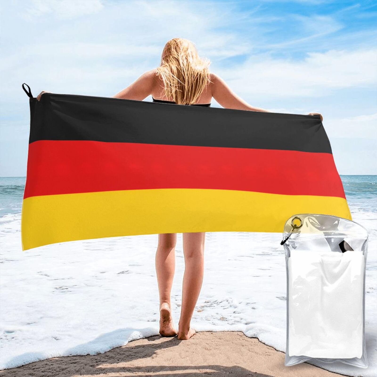 DIEzig German Flag Print Beach Towel Fast Dry Thin For Holiday Vacation Cruise Gym Swimmers