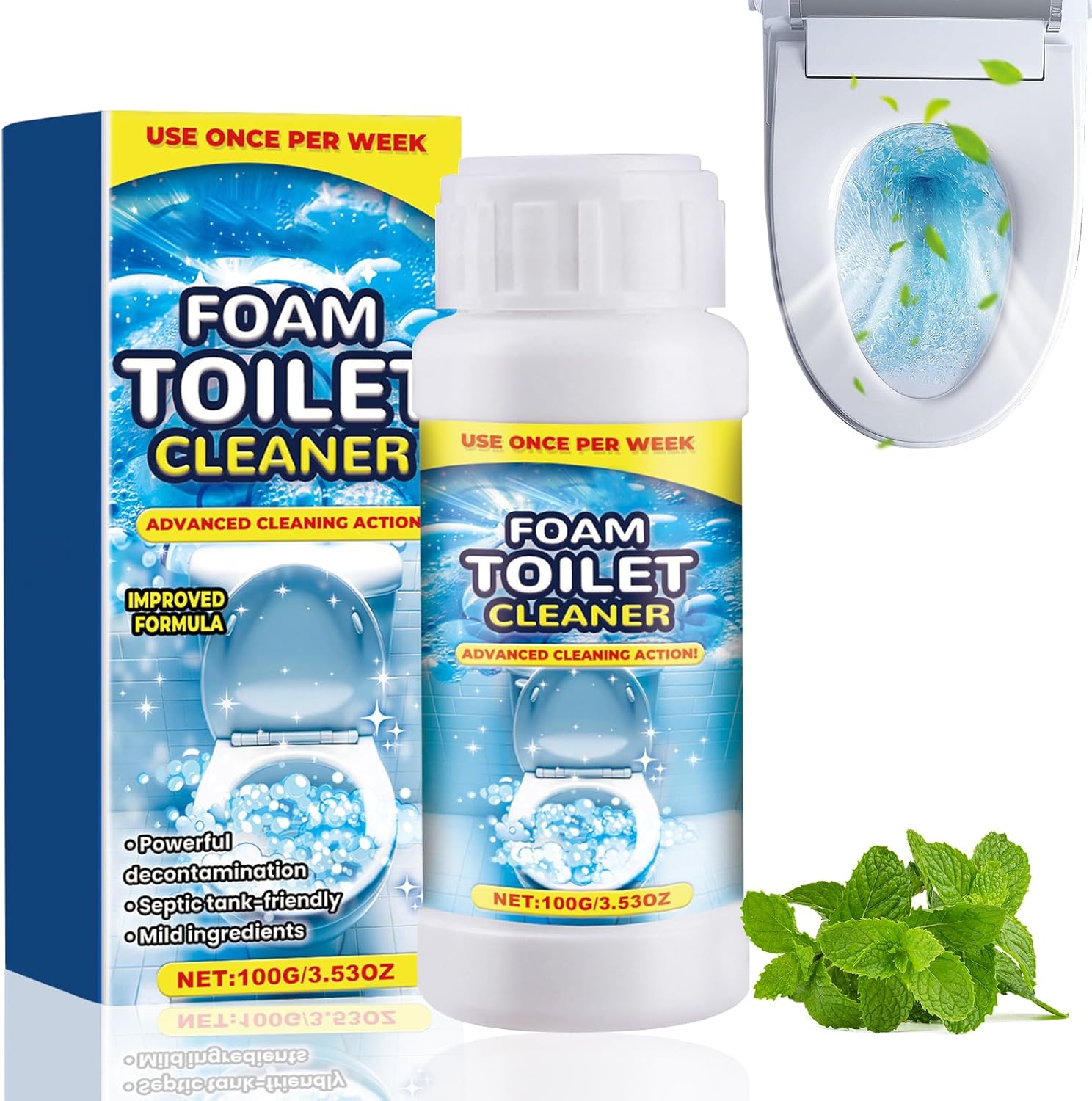 Foam Toilet Cleaner, 100g Limescale Remover Powder for Toilet Bowl, Powerful Cleaning Products, Quick for Deep Fresh Cleaning Drain Remove Dirt and Bad Odour