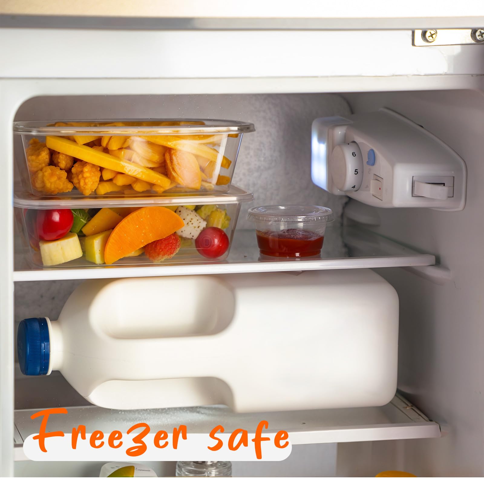 Lallisa Einweg-Frischhaltedosen mit luftdichtem Deckel, transparent, Kunststoff, Portionsbecher mit Deckel, auslaufsicher, für Salat, Suppe, Obst, Saucen, Gewürze, 750 ml, 100 Stück