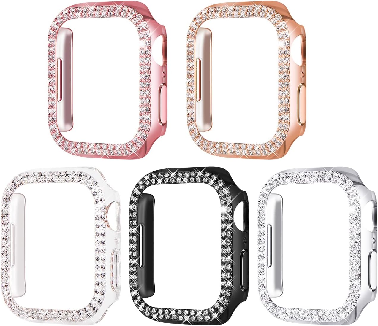 41mm Case Compatible with Apple Watch 9 8 7 Case, Bling Cover Diamond Bumper Protective Case for Apple Watch Series 9 Series 8 Series 7 41mm, 5 Packs, Rose Gold/Pink/Black/Silver/Clear