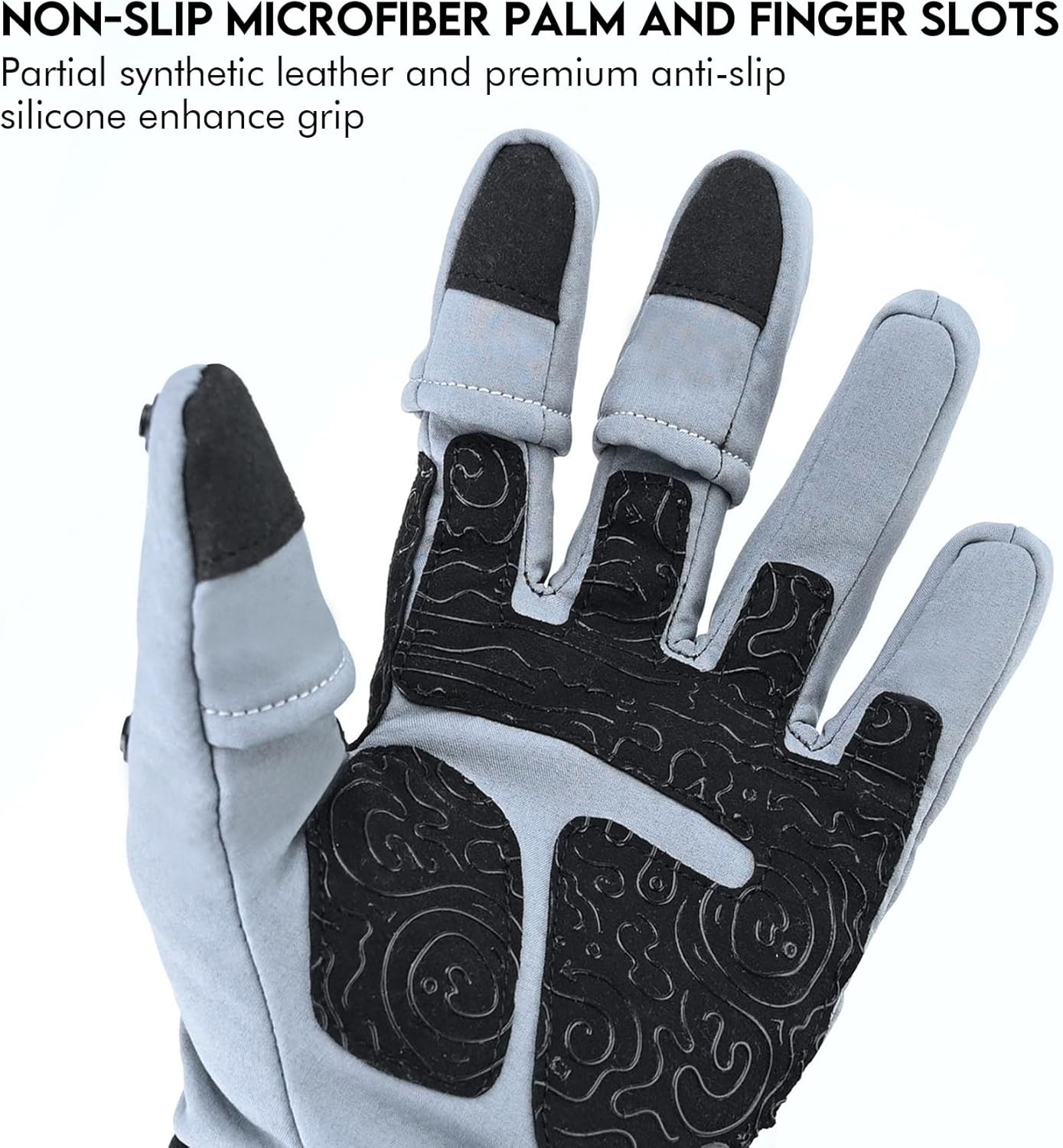 Riverruns Flexible Fishing Gloves Fleece Lining Windproof Ice Fishing Gloves Water-Repellent Touchscreen 3 Cut Fingers - Image 3
