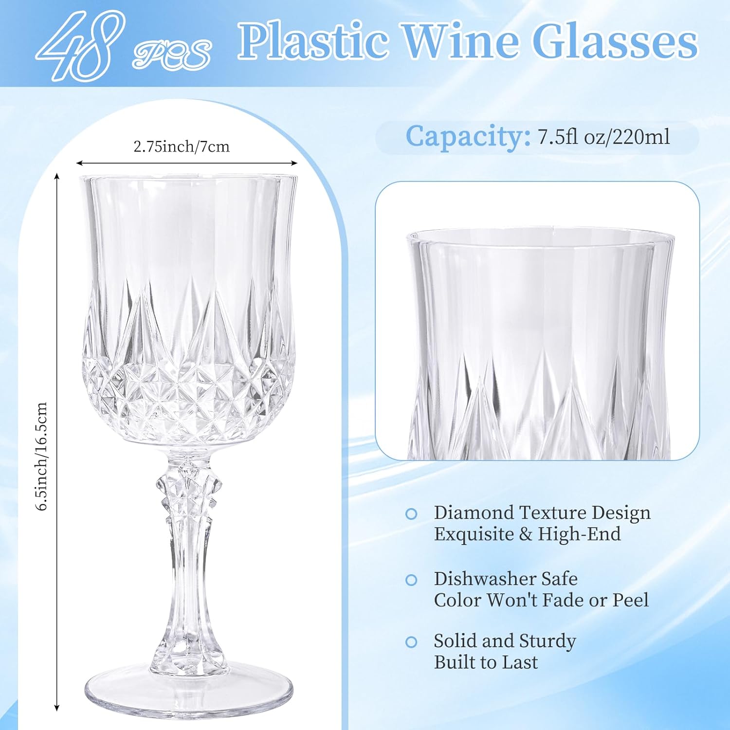 48 Pack Transparent Plastic Wine Glasses, Vintage Plastic Goblets for Parties, Drinking Glasses Unbreakable Glassware Crystal Water Goblets Reusable Drinkware for Wedding Reception Grand Event Party - Image 2