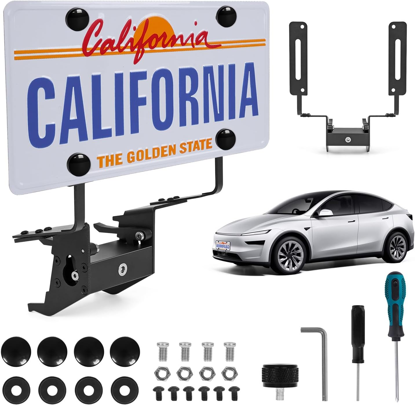 Front License Plate Holder Compatible with 2026 Tesla New Model Y Juniper with Silicone Plate Frame Anti-Theft Aluminum License Plate Mount Fit for Model Y Juniper - No Drill No Adhesive