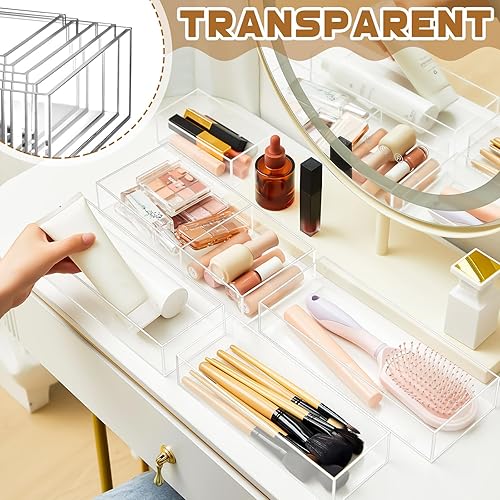 Miniatura 3 de Paquete de 5 organizadores de cajones de escritorio de acrílico, bandejas organizadoras de cajones de maquillaje, cubos de almacenamiento para
