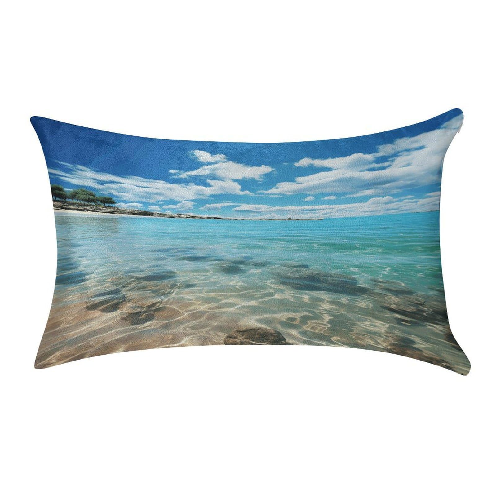 Fodpand Style Scenic Sea Water Pillowcase,Elegant Designed Home Decor,Velvet Pillowcase,Soft And Cozy,Pillow Case Cover With Hidden Zipper For Bedroom, Sofa, Couch