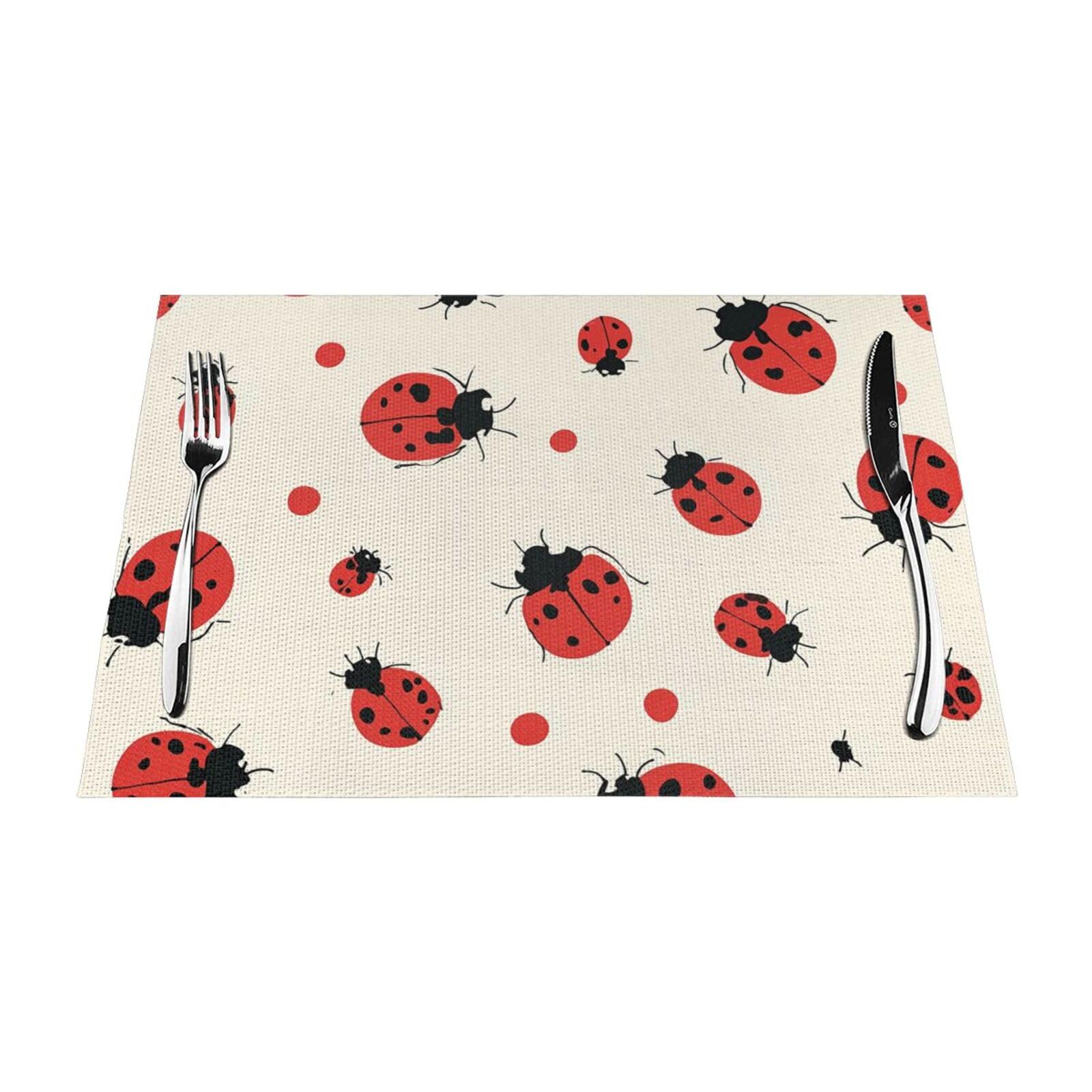 Placemats Set of 1 PC Washable PVC Table Mats Heat Resistant Vinyl Woven Place Mats Ladybugs Pattern Infinite Speckled Placemats Non-Slip Wipeable Placemats for Kitchen Dining Table