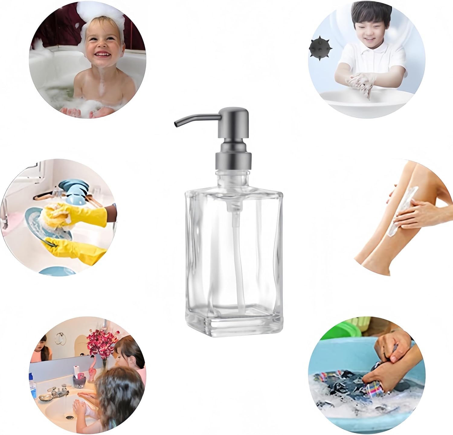 13.5 Oz Clear Glass Soap Dispenser with Rust Proof Stainless Steel Pump, Refillable Liquid Hand Soap Jar for Bathroom, Premium Kitchen Soap Dispenser (Brushed Nickel)
