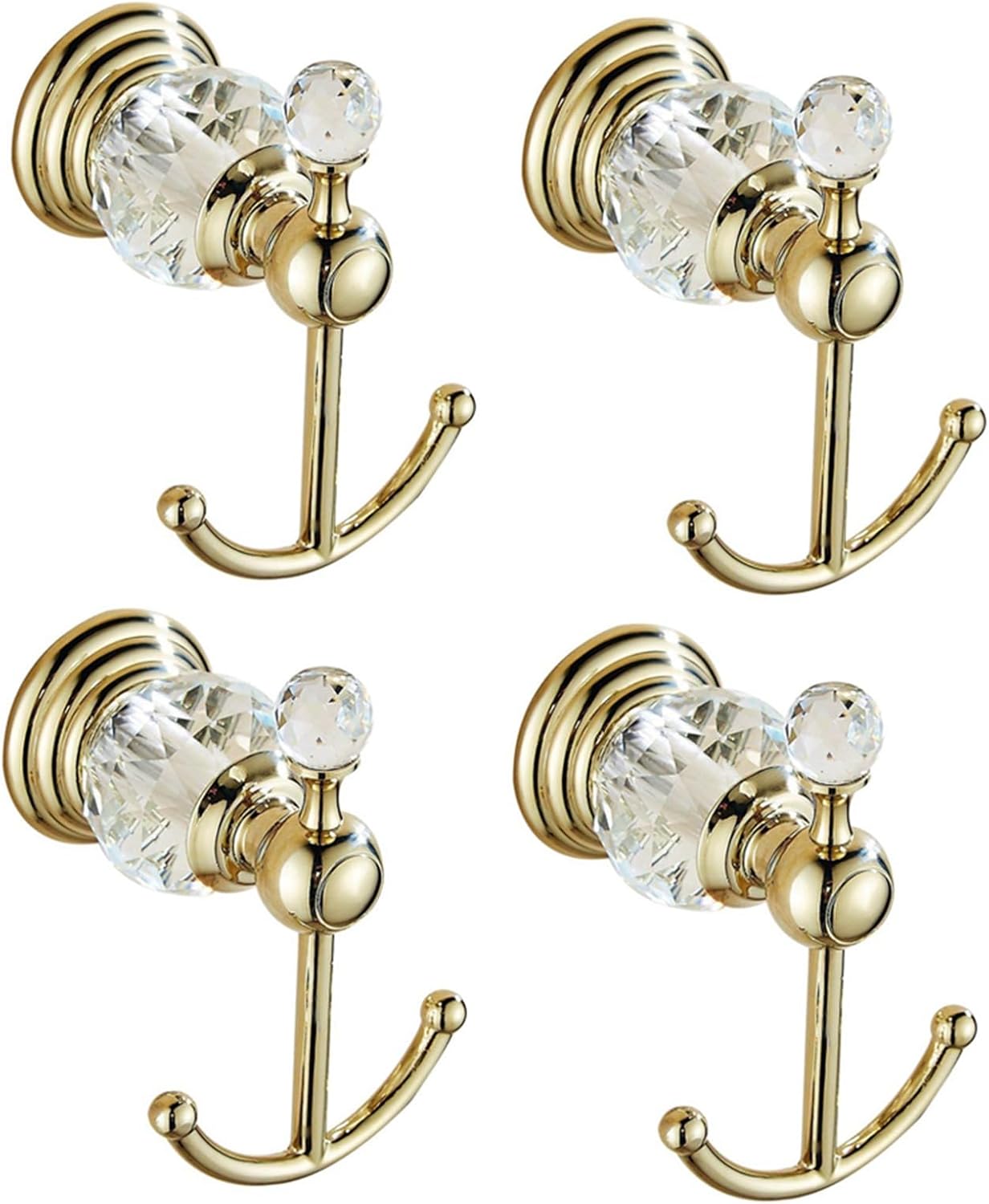 4X クリスタルタオルフック、ゴールドローブフック、浴室ハンドタオル壁掛けハンガー、クローゼット壁掛けキッチン