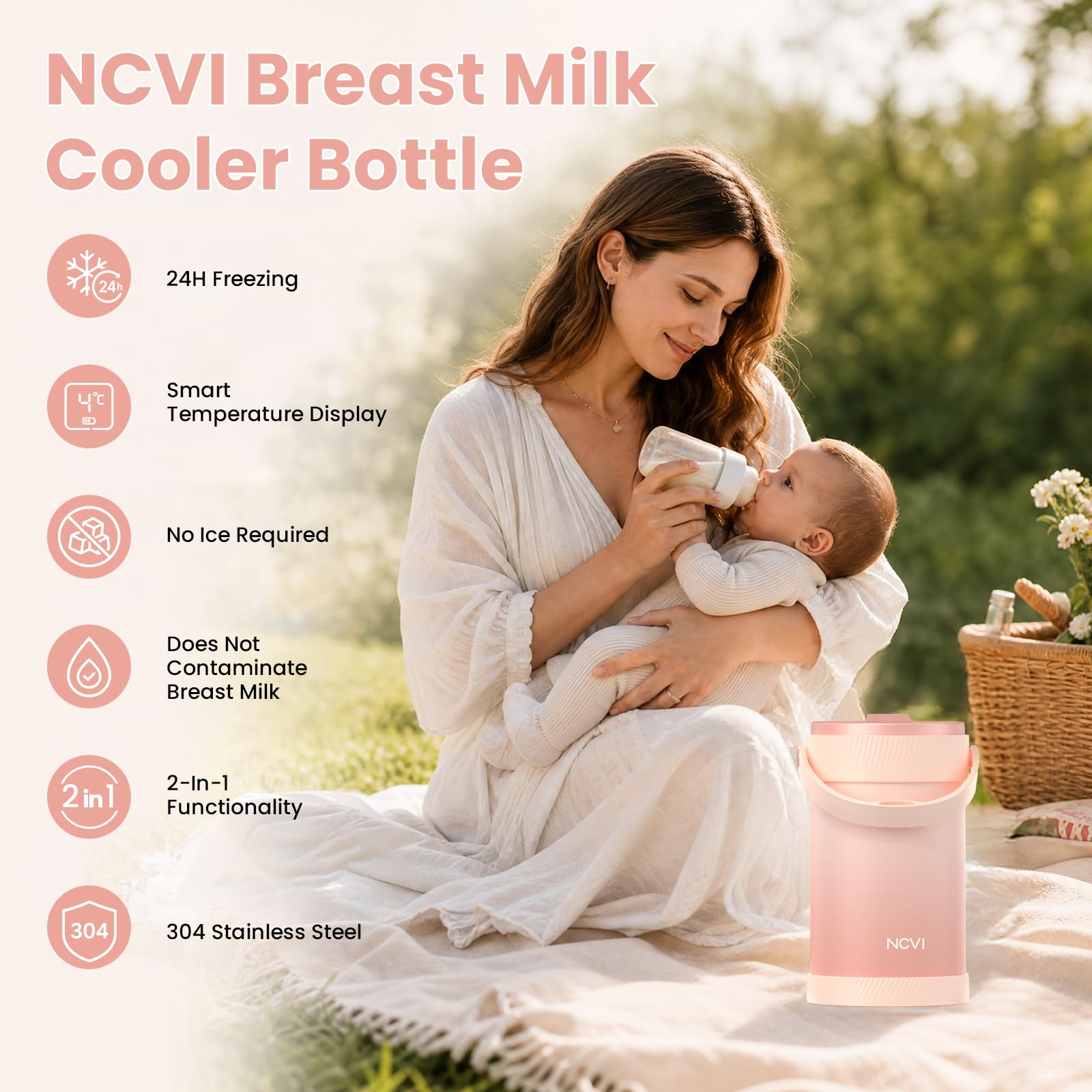 Bouteille isotherme portable pour lait maternel – Refroidissement double couche 24 h, longue durée de vie de la batterie nécessaire pour les voyages, le travail, le pompage de nuit pour répondre à vos