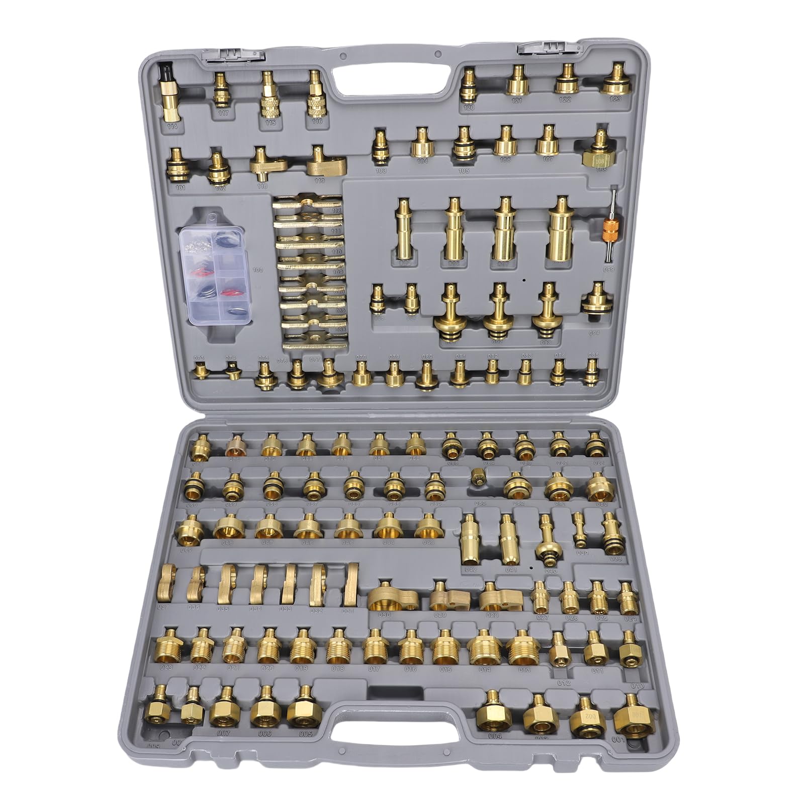 Ausla Kit de Detección de CA Automotriz Kit de Prueba de Aire Acondicionado Automático de Latón 122 Piezas con Núcleos de Válvulas y Juntas para Reparación y Mantenimiento del de CA del Automóvil