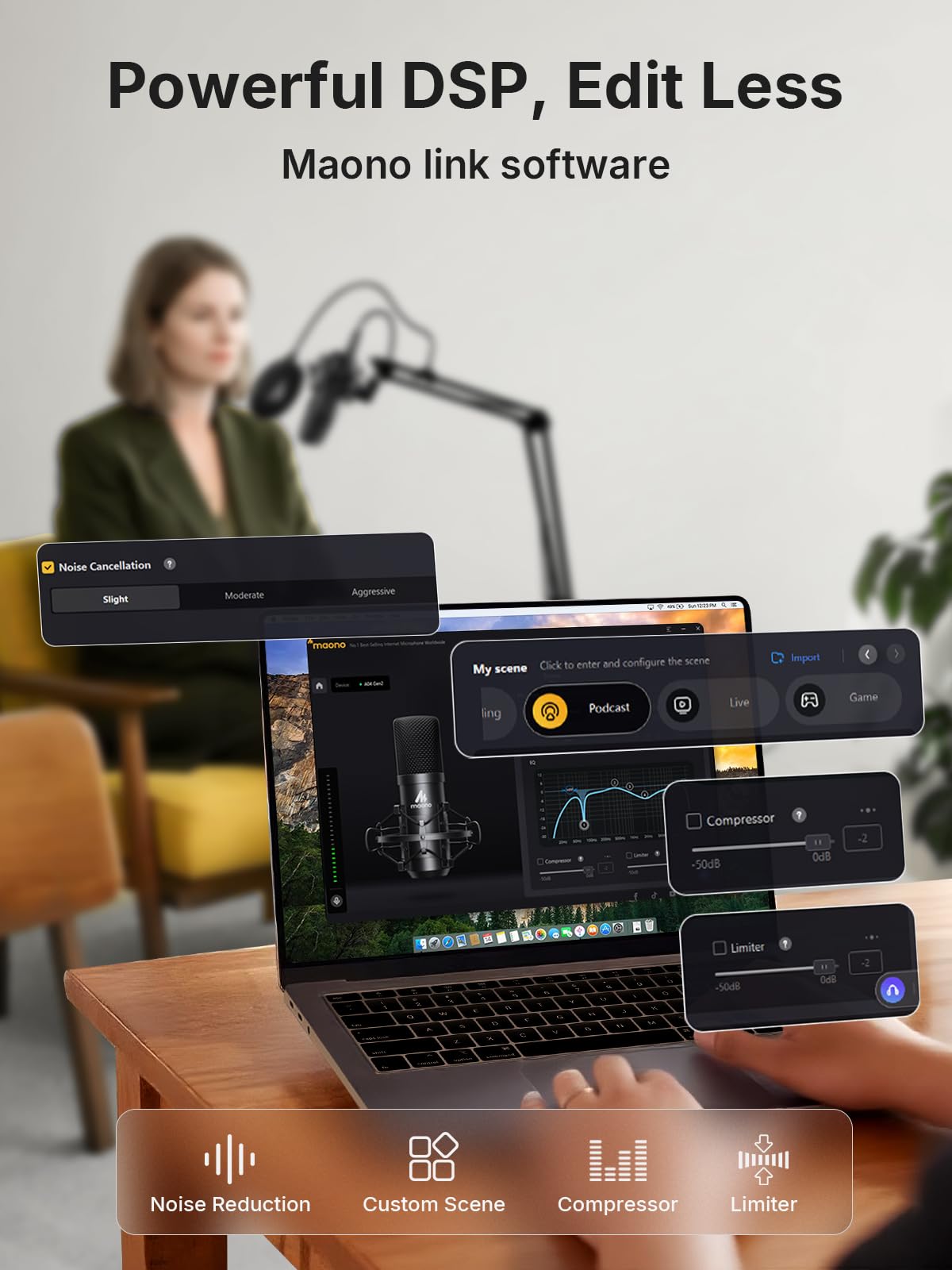 MAONO XLR/USB mikrofon kondensatorowy: 192 kHz/24 bity, Plug & Play, podcast do komputera, z oprogramowaniem, profesjonalny chipset dźwiękowy do nagrywania, studia, śpiewu, YouTube A04 Gen2