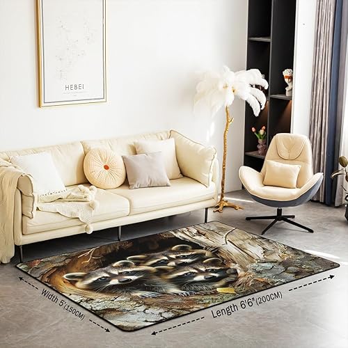 Miniatura 2 de Alfombra de mapache para sala de estar, dormitorio, alfombra de mapache de 5 x 7 pies, para niños y niñas, regalos de zarigüeya, alfombra decorativa