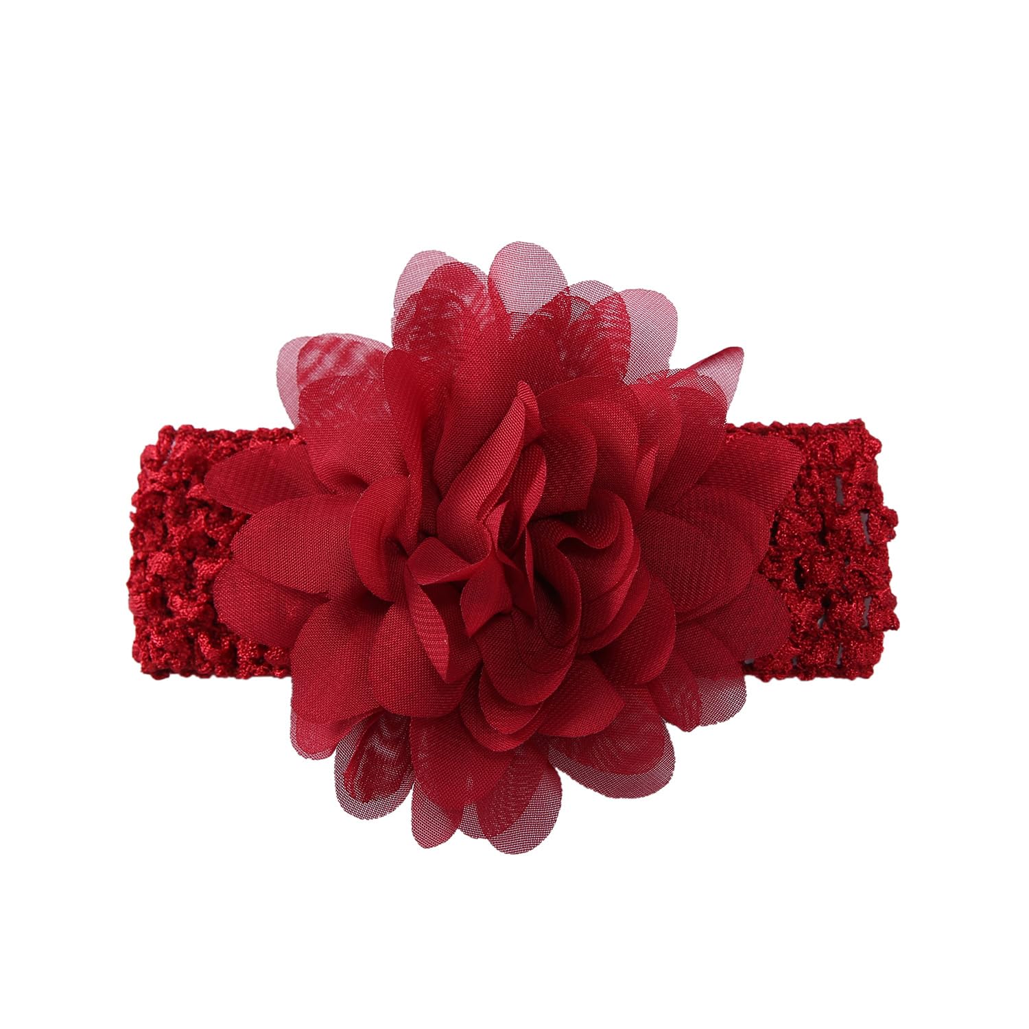 Pack of 5 Stretchy Hair Bands with Large Flowers, Baby Headband, Coloured Chiffon Headbands, Cute Headwear, Delicate Flowers, Hair Accessories, Headwraps for Babies, Newborns, Infants, Wine Red โ image 1
