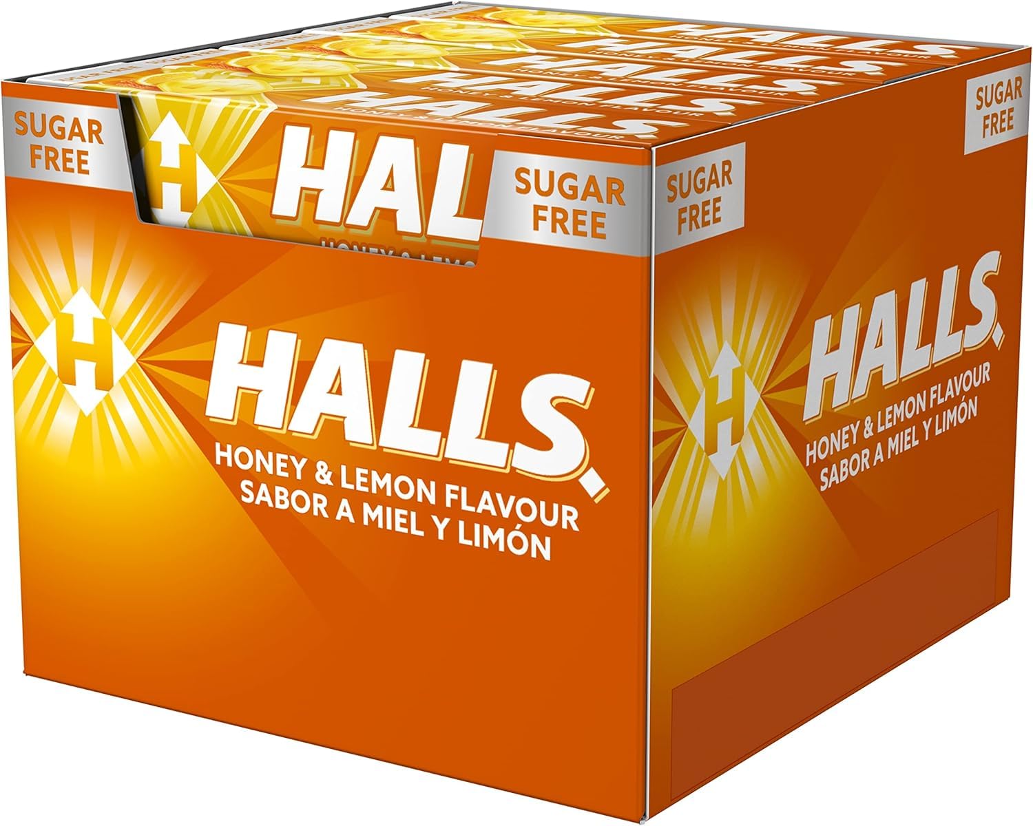 Halls Caramelos Sin Azúcar Sabor Miel y Limón, Pastillas Refrescantes con Mentol y Eucalipto, Pack Ahorro 480 Unidades (24 Cajas x 20x32 g), Frescor Intenso y Sabor Suave, Ideal para Compartir