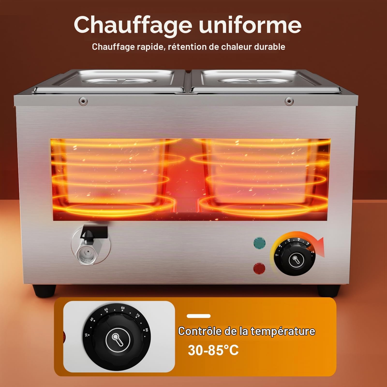 TAIMIKO Bain Marie Électrique Professionnel 2 Bacs en Acier Inoxydable 220V Chauffe-Plats Professionnel Chocolat Fondoir Commercial avec 2 x 1/3 casseroles