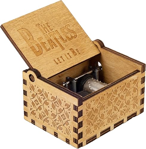 AUEAR, Caja de música de madera Let It Be con manivela grabada con láser, caja musical vintage, caja musical pequeña, regalo único para cumpleaños,