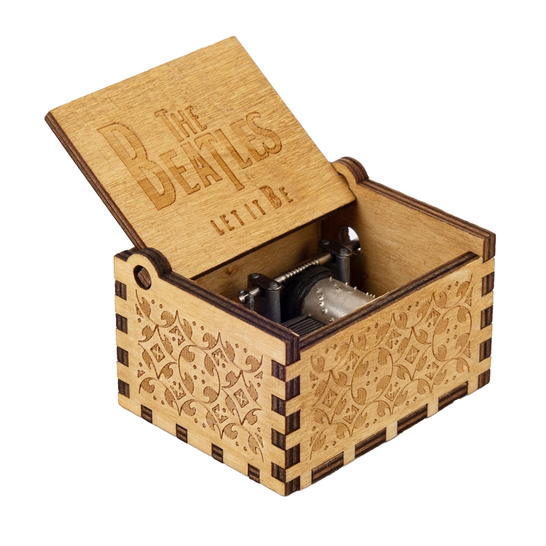 AUEAR, Let It Be Wooden Music Box Hand Crank Laser Engraved Vintage Musical Small Unique Gift for Birthday Wedding Christmas Valentines Day (Style E)