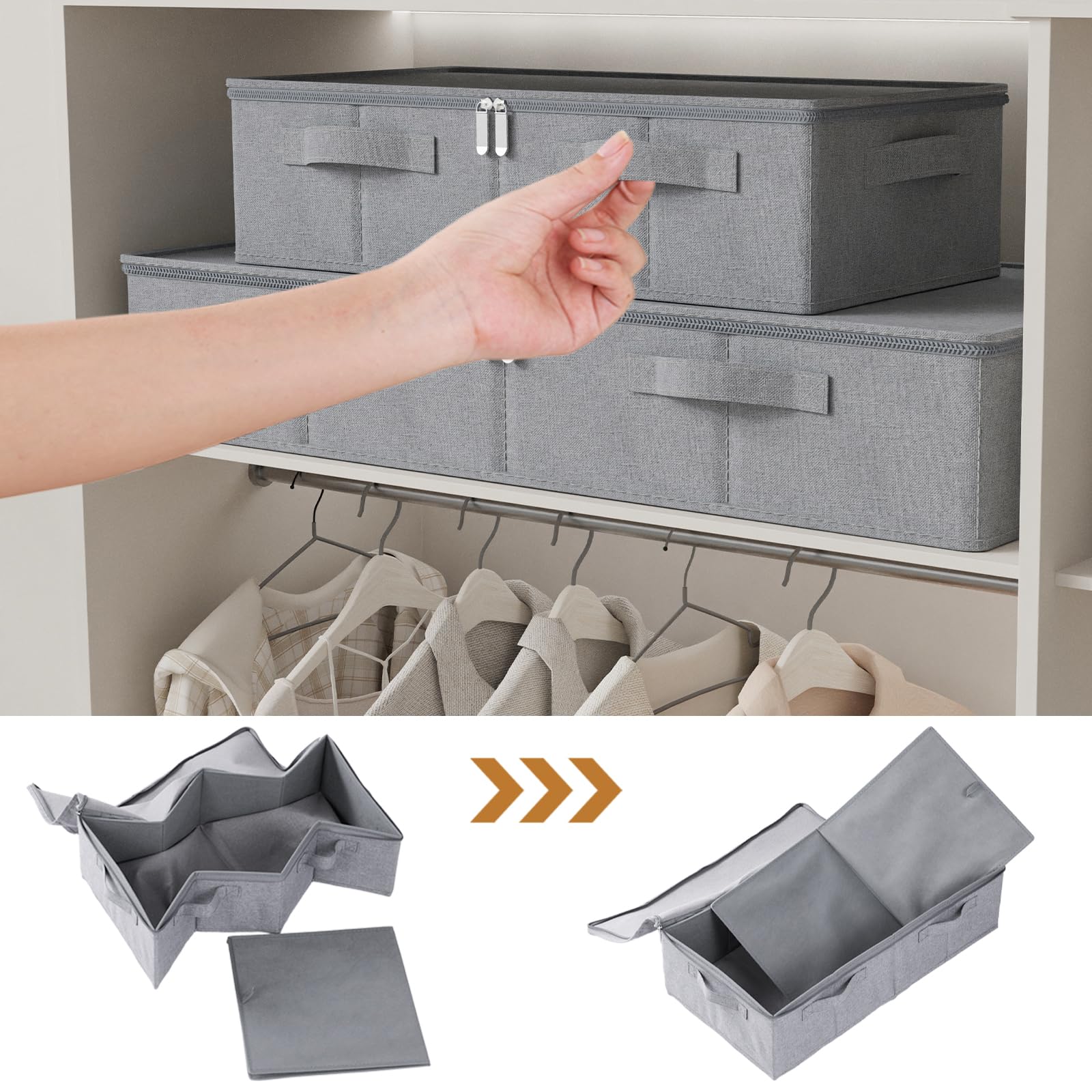 2 Pezzi Sotto la Contenitore Portaoggetti del Letto, Scatole di Stoccaggio Pieghevole, Organizer Armadio, Utilizzato per Riporre Vestiti e Scarpe, 60×30×15cm, Grigio