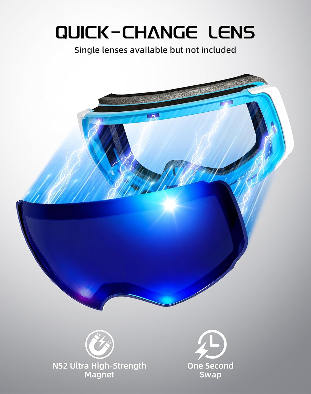 Innerking Interchangeable Ski Goggles, Magnetic Lens Snow Goggles, OTG Anti Fog Snowboard Goggles for Women Men Adult Youth