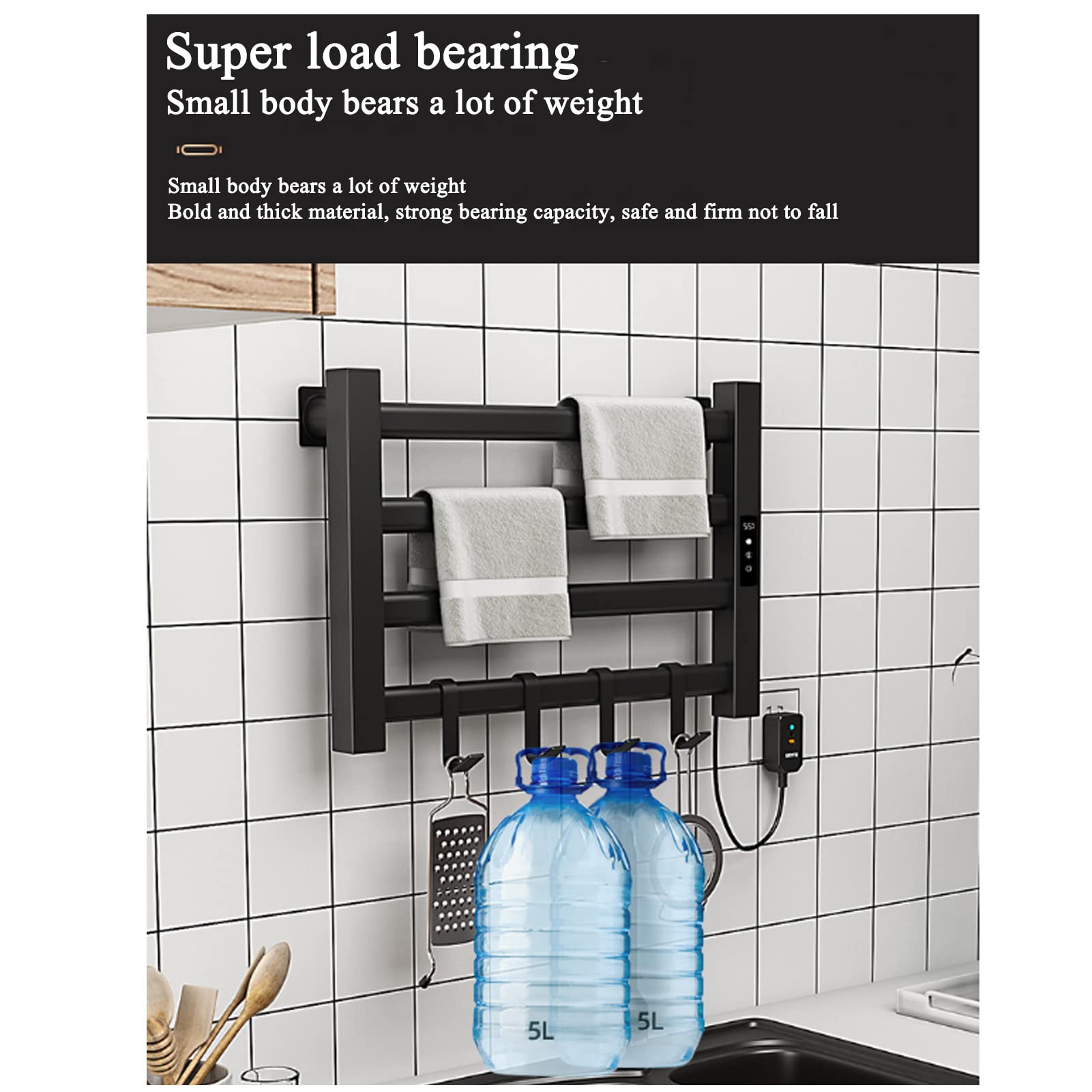 Portasciugamani Riscaldato Elettrico per Bagni, Scaldasalviette Elettrico a Parete con Presa Riscaldatore Stendino in Lega di Alluminio da 80 W a 4 Barre ad Alta Efficienza Energetica per Bagno, Fa (