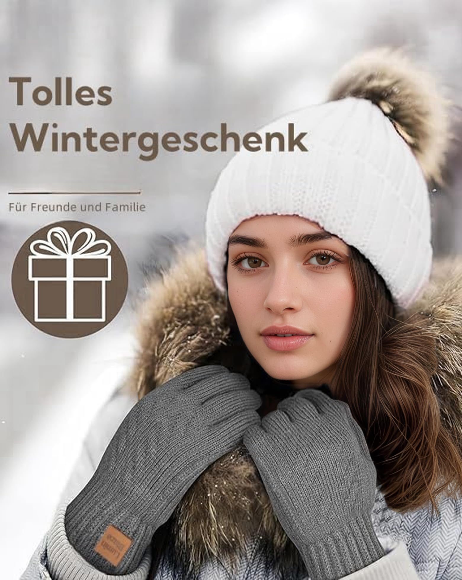Handschuhe Damen Winter Thermo Warme Touchsreen Handschuhe mit Dicke Winddicht Fleece Elastische für Skifahren Radfahren Doppelschicht Sherpa Geschenk für Frauen