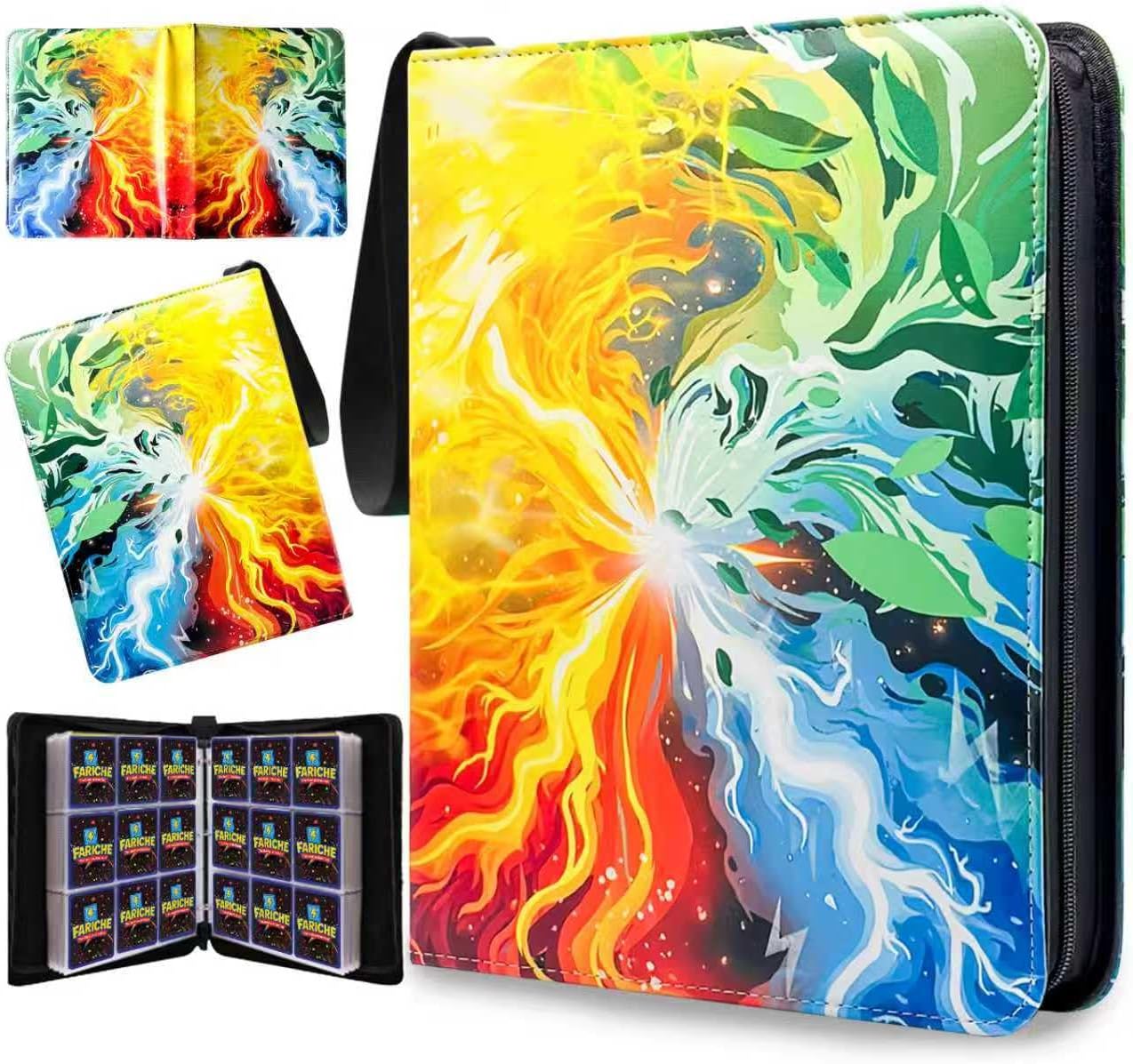 Trading Card Binder for TCG Cards, 9-Pocket Portable Card Collector Ablum Holder Book Fits 900 Cards with 50 Removable Sleeve, Waterproof Card Binder Display Storage Carrying Cases for TCG-Storm 4 Color-900 cards