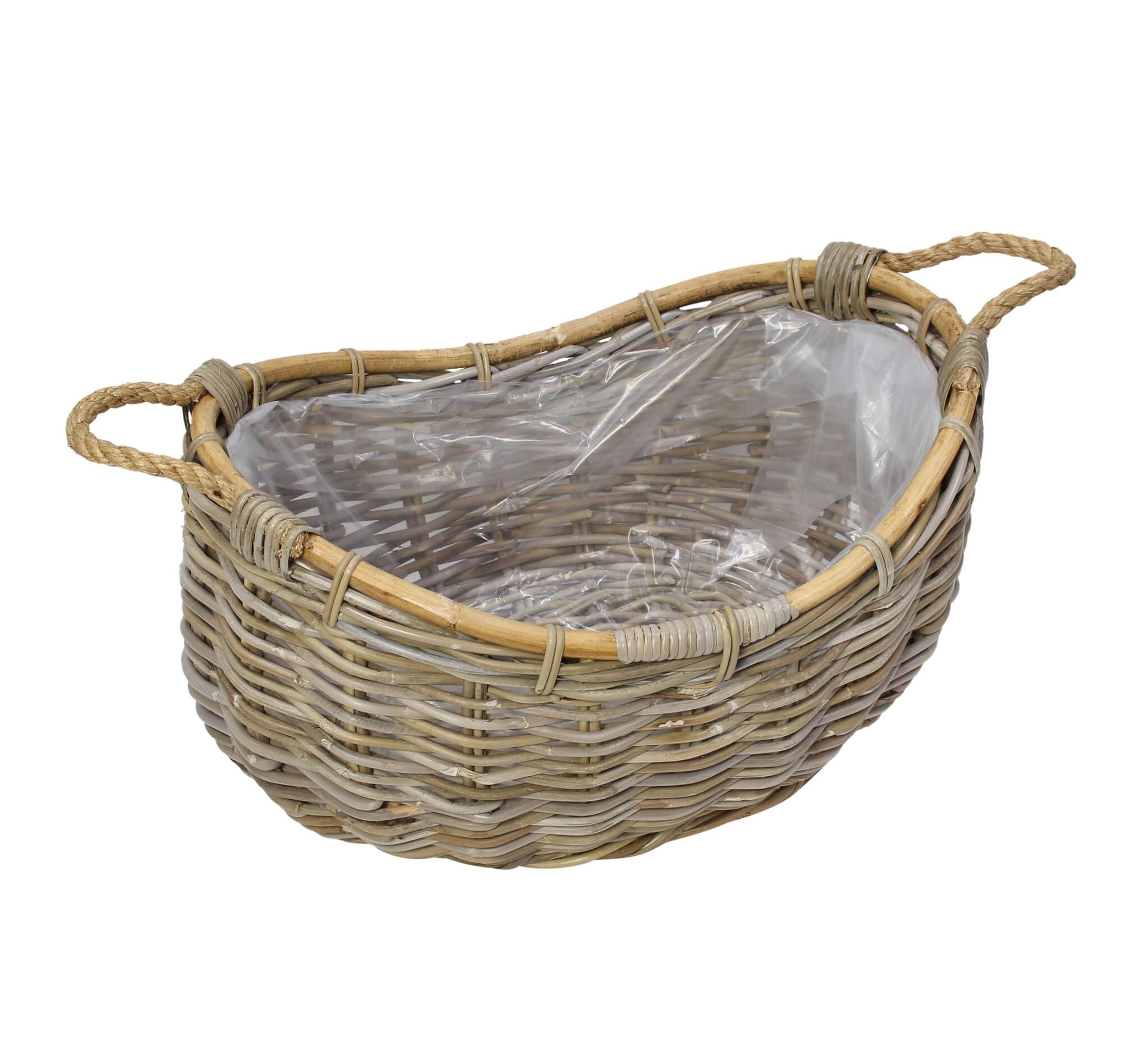 Dekoleidenschaft XXL Pflanzkorb "Koobo Grey" aus Rattan, 58 x 43 cm, Blumentopf, Pflanzkübel, Pflanztopf, Blumenkorb, Pflanzschale