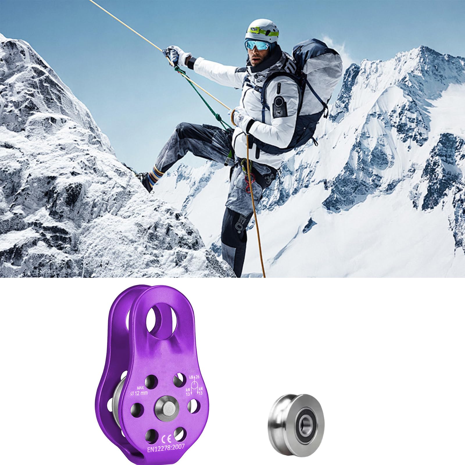 Seilrollen für Drahtseile Riemenscheiben Umlenkrollen für Seile Seilrolle Umlenkrolle 26 kN Pulley für Bis 12 mm Durchmesser Seilkletter Rettungshebe und Schleppseilrollen (Lila)