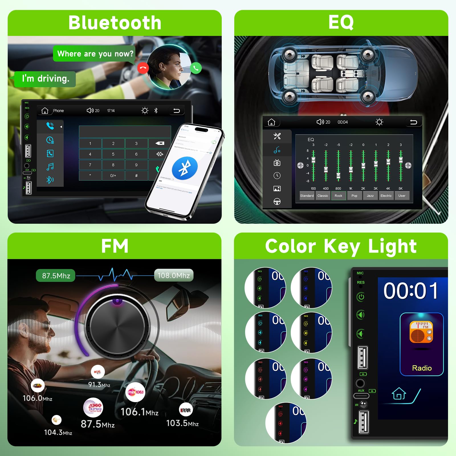Hodozzy Autoradio 1 Din Carplay sans Fil Android Auto, Écran Tactile de 7 Pouces 1 Din Bluetooth Poste Radio Voiture avec Lecture Vidéo en Ligne, Radio FM, EQ, SWC, Mirror Link, USB/Type-C+ Caméra