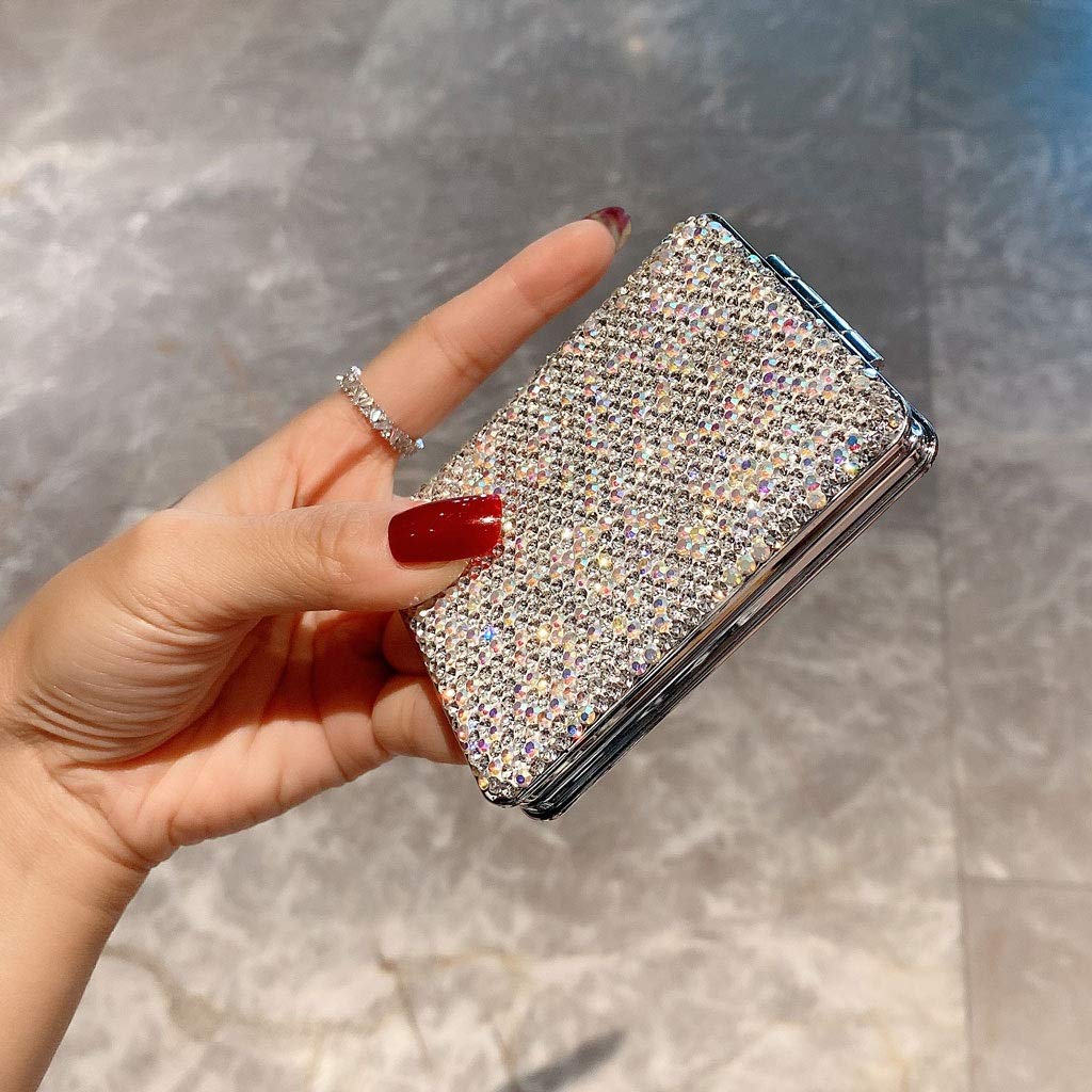 Specchio da Trucco Mini specchio quadrato portatile del trucco del diamante-incrostato con la piccola copertura di flip a soffitto specchio tascabile pieghevole for le donne Specchio Cosmetico