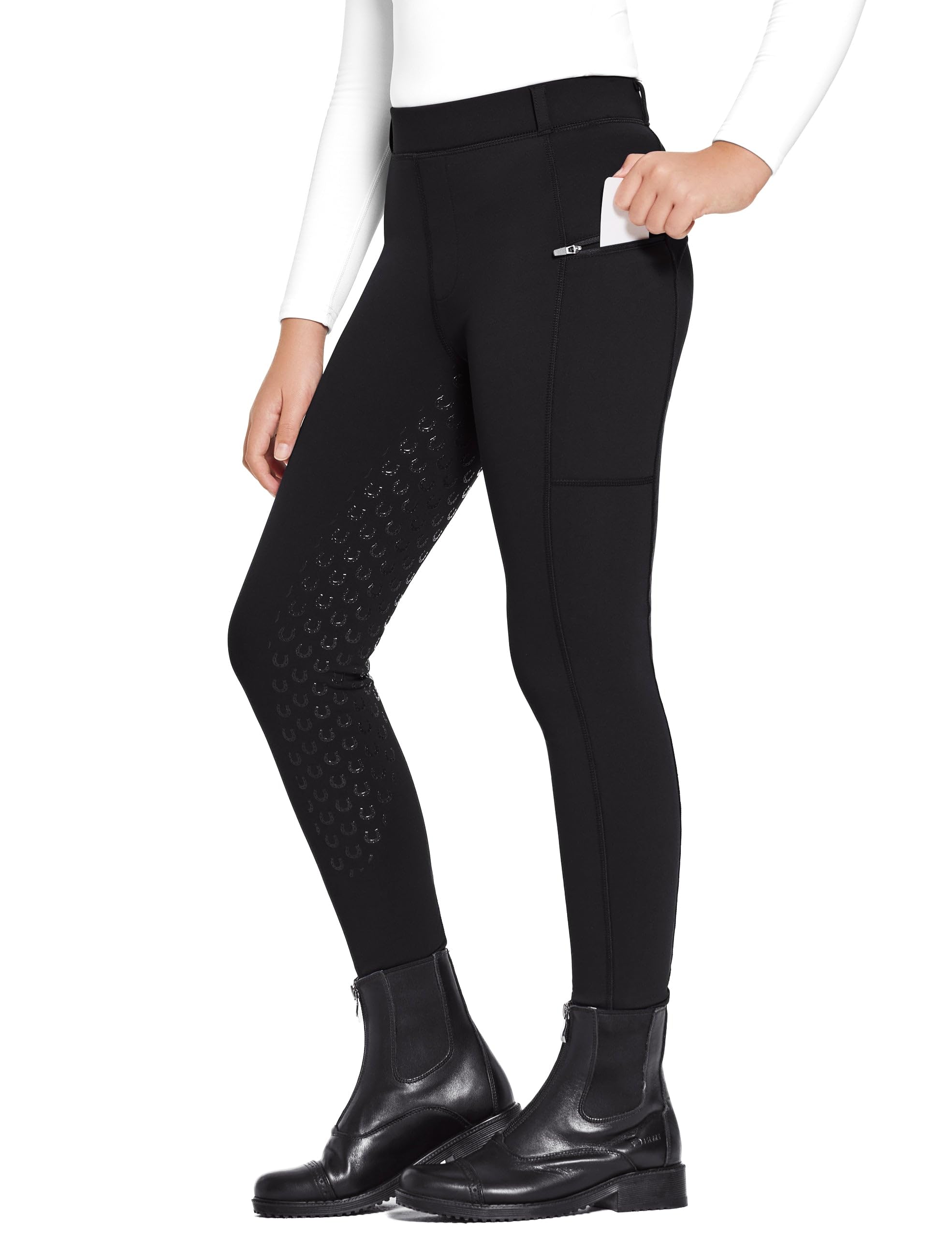 FitsT4 Sports Pantaloni da Equitazione Invernali per Bambini Leggings da Equitazione Invernali per Bambine Pantaloni da Equitazione Termici con Rivestimento Completo in Silicone,