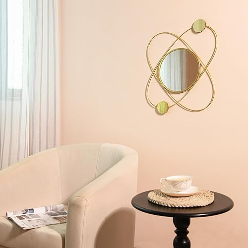 Miniatura 4 de Espejo dorado de 19 pulgadas, decoración de pared, espejo de metal, arte en capas, círculo decorativo, bohemio, espejo de pared colgante para sala