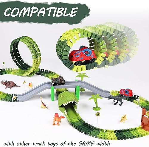 Miniatura 5 de Juguete de coche de dinosaurio, auto de carreras LED, regalos de cumpleaños de Navidad para niños de 3, 4, 5, 6 años, accesorios compatibles con