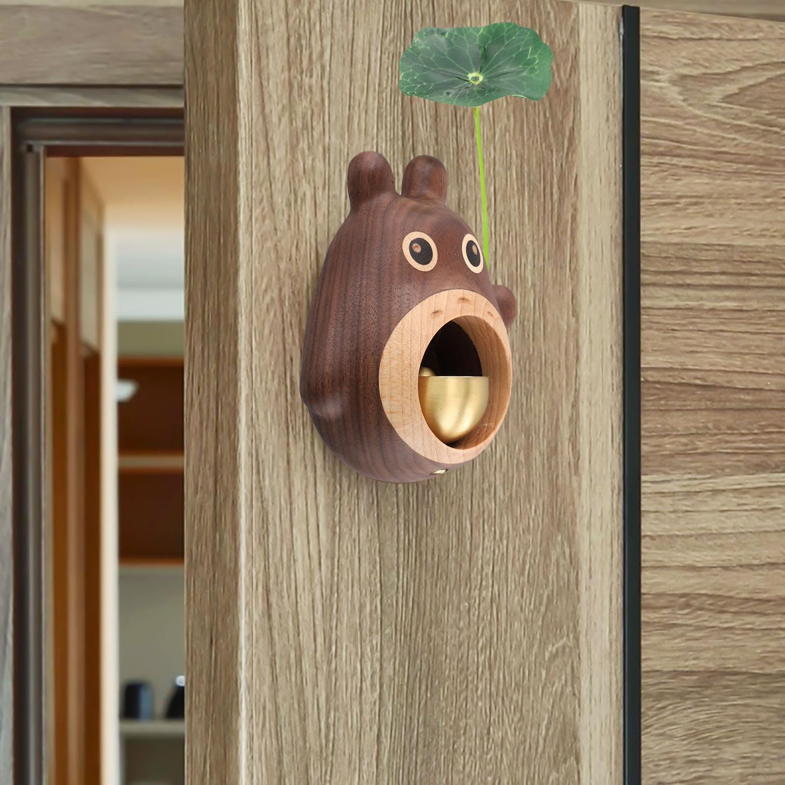 Sonnette noire en noyer, sonnette en forme de Totoro pour propriétaire de boutique, sonnette en bois de dessin animé pour la maison, épicerie, café