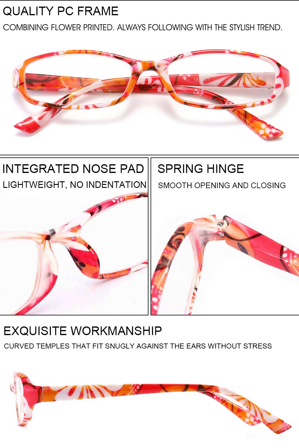 VEVESMUNDO Gafas de Lectura Mujer Hombre Compactas Portatiles Flores Anteojos Para Leer con Colores Bolsillo 1.0 1.25 1.5 1.75 2.0 2.25 2.5 2.75 3.0 3.5 4.0 — view 4