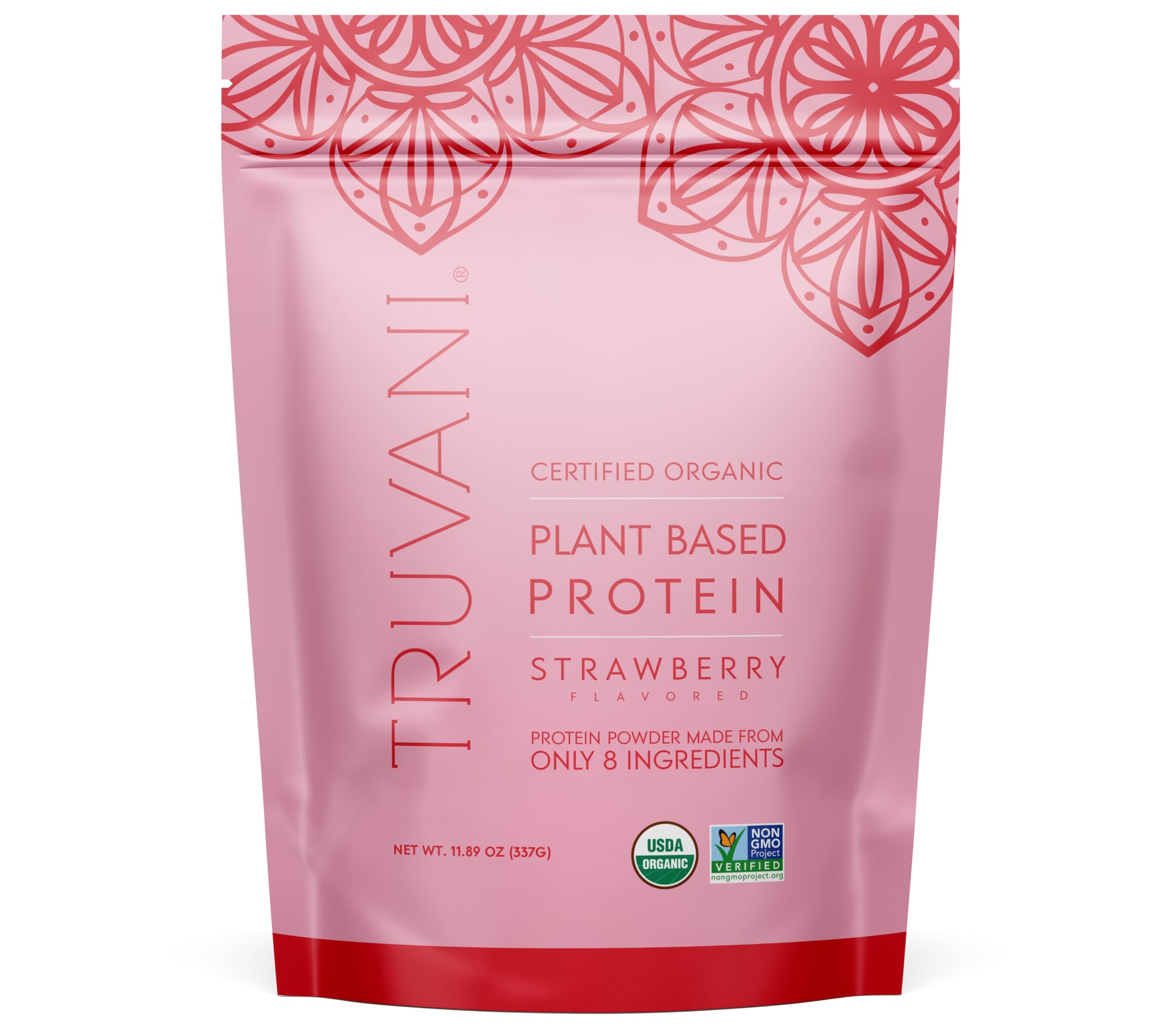 Truvani Vegan Pea Protein Powder | Strawberry | 20g Organic Plant Based Protein | 10 Servings | Keto | Gluten & Dairy Free | Low Carb | No Added Sugar
