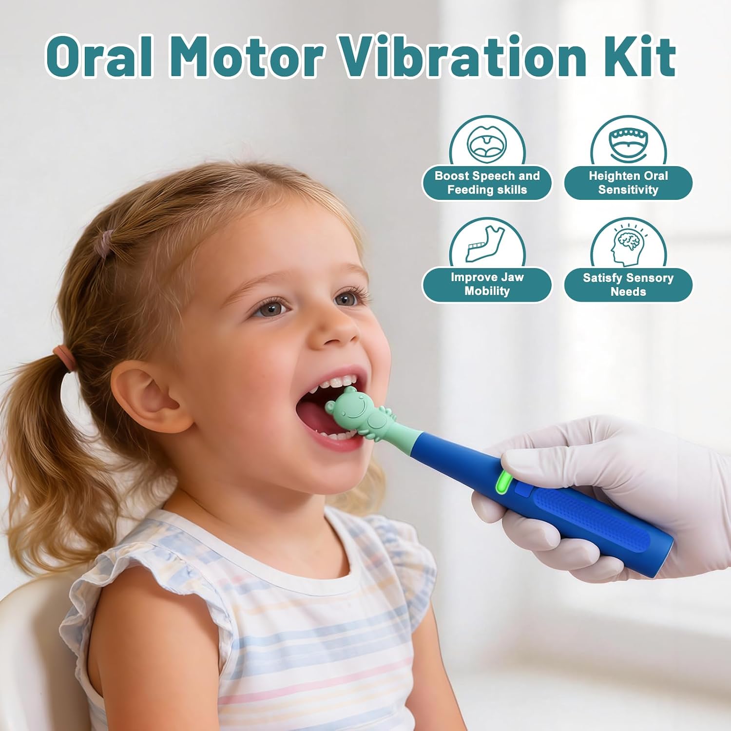 Oral Motor Vibration Tool Oral Sensory Stimulation Kit with 8 Textured Silicone Heads, 2 Massager, 3 Vibration Modes for Autism, Speech Therapy, Self Feeding Stimulation & Calm Sensory Needs