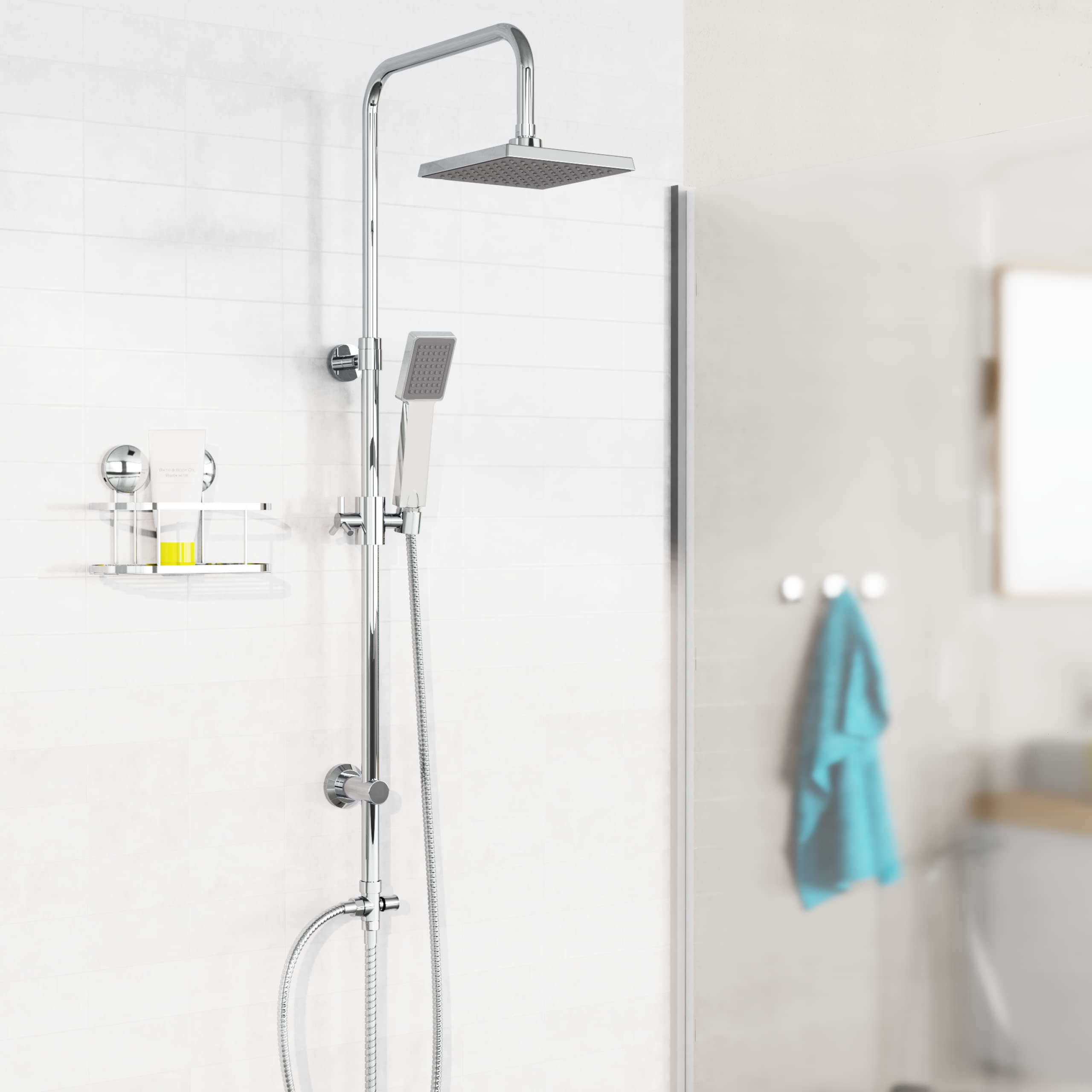 EISL EASY REFRESH zestaw prysznicowy kolumna prysznicowa z deszczownicą 175 x 175 mm i słuchawką prysznicową, deszczownica z uchwytem ściennym, kompletny zestaw montażowy DX12002