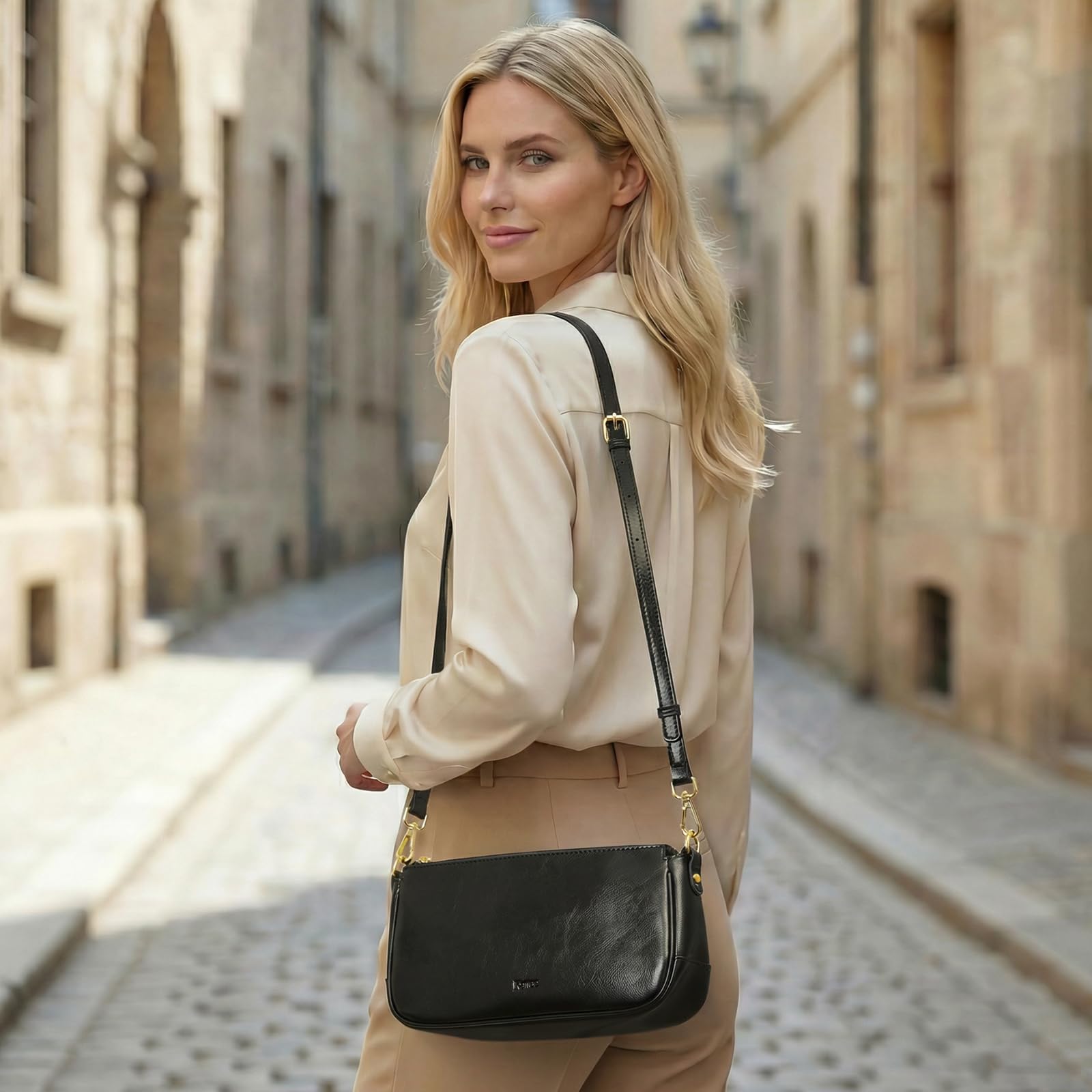 Kattee Handtasche Damen Klein, Umhängetasche Damen aus Echtem Leder, Crossbody Bag Damen, Retro Mini Hobo Bag für Dating Party Einkaufe