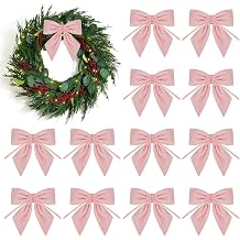 12Pcs Velvet Ribbon Bows - 4x4 Inch Christmas Tree Bow for Xmas Tree, Wreath, Garland, Fireplace,Staircase, Window, Cabinet, Gift Wrapping Holiday Wedding Home Decoration Pink